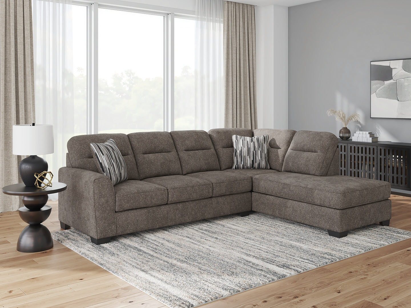 Family Deals Furniture - Ashley Furniture - Olten Sectional - RAF 2-Piece Sectional with Chaise / Graphite - 31305S1