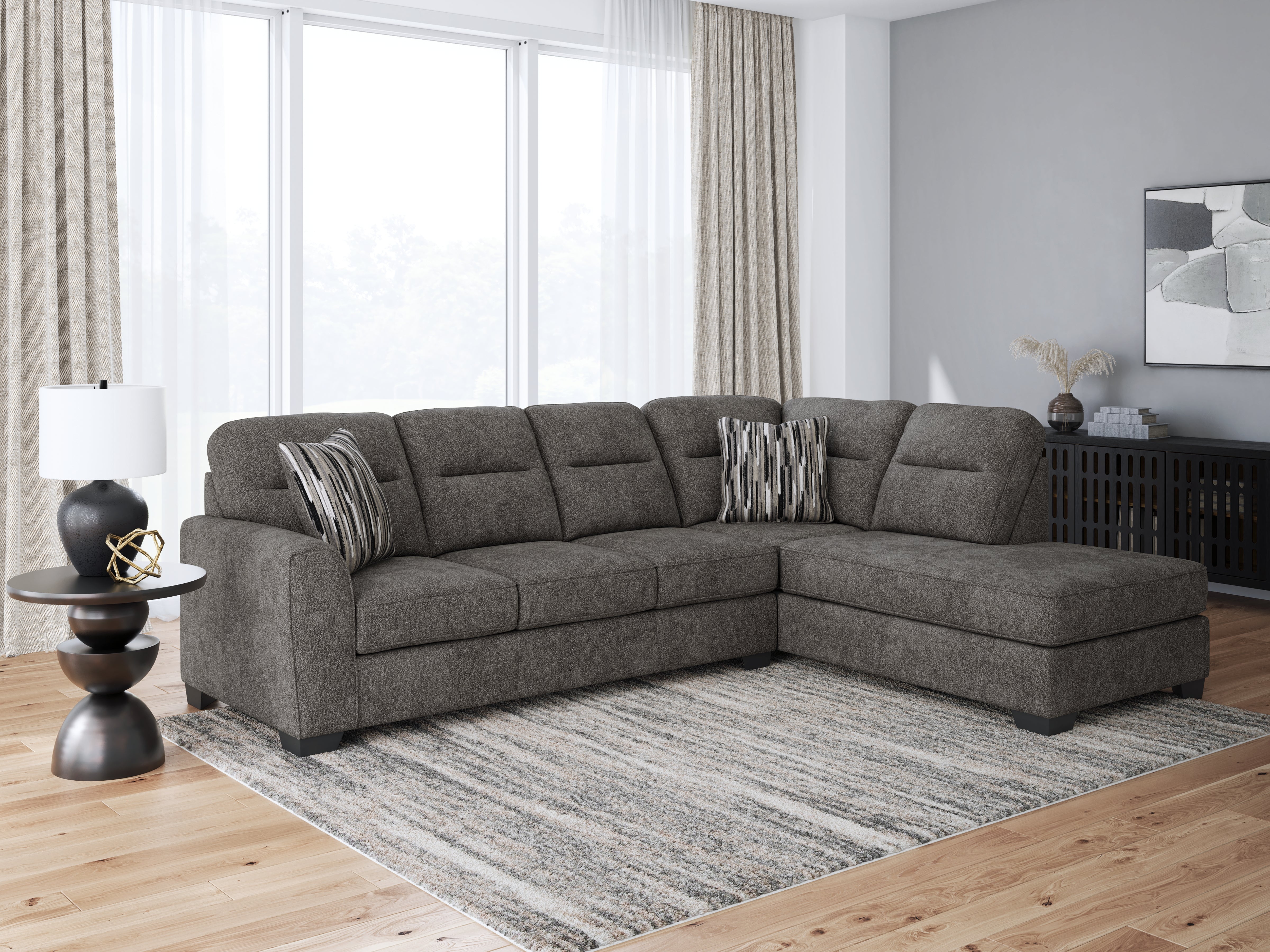 Family Deals Furniture - Ashley Furniture - Olten Sectional - LAF 2-Piece Sectional with Chaise / Graphite - 31305S2