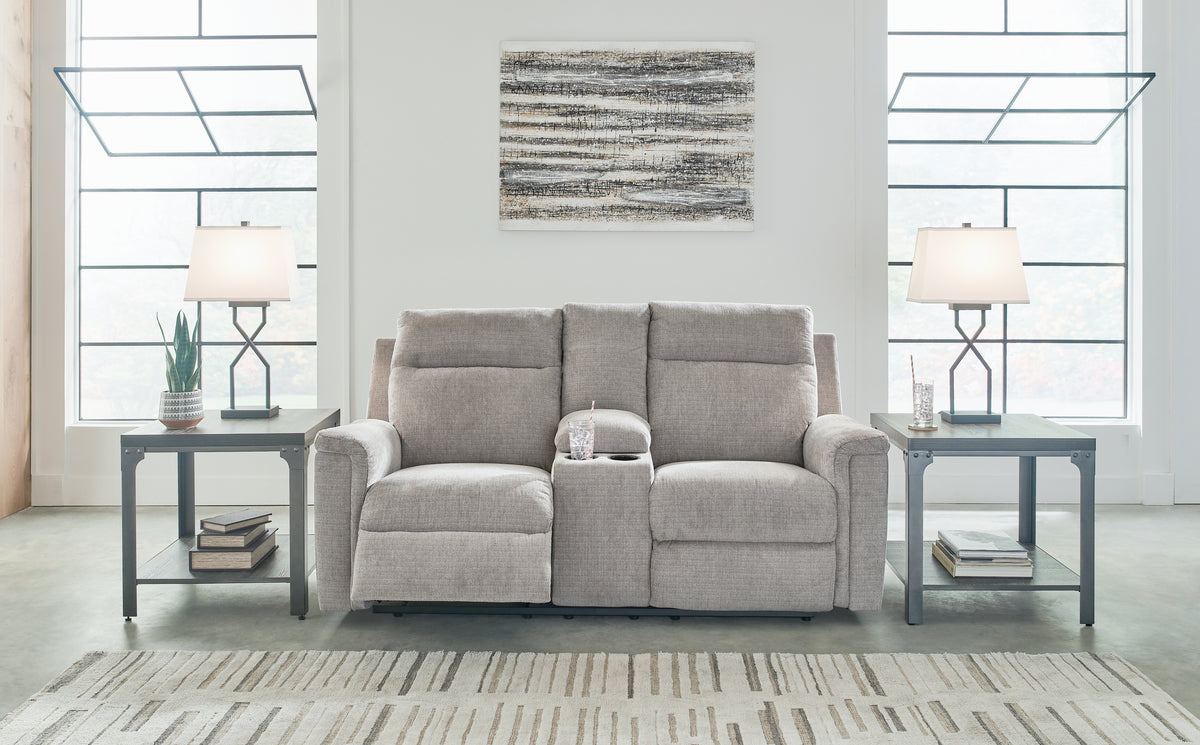 Family Deals Furniture - Ashley Furniture - Barnsana Living Room - DBL REC PWR Loveseat w/Console / Ash - 3320196