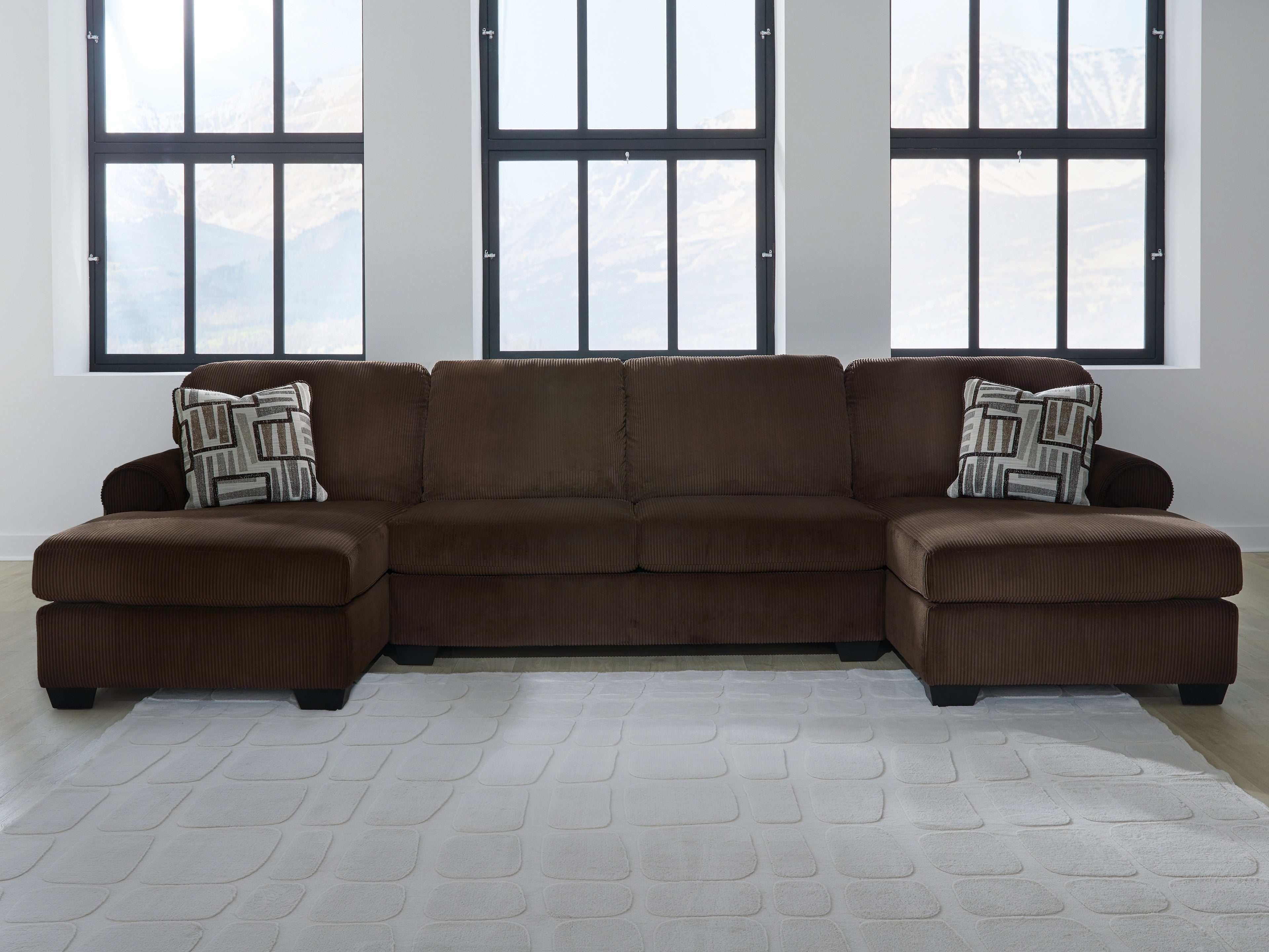 Family Deals Furniture - Ashley Furniture - Kimlee Sectional - RAF 3-Piece Sectional with Double Chaise / Chocolate - PC35603S3