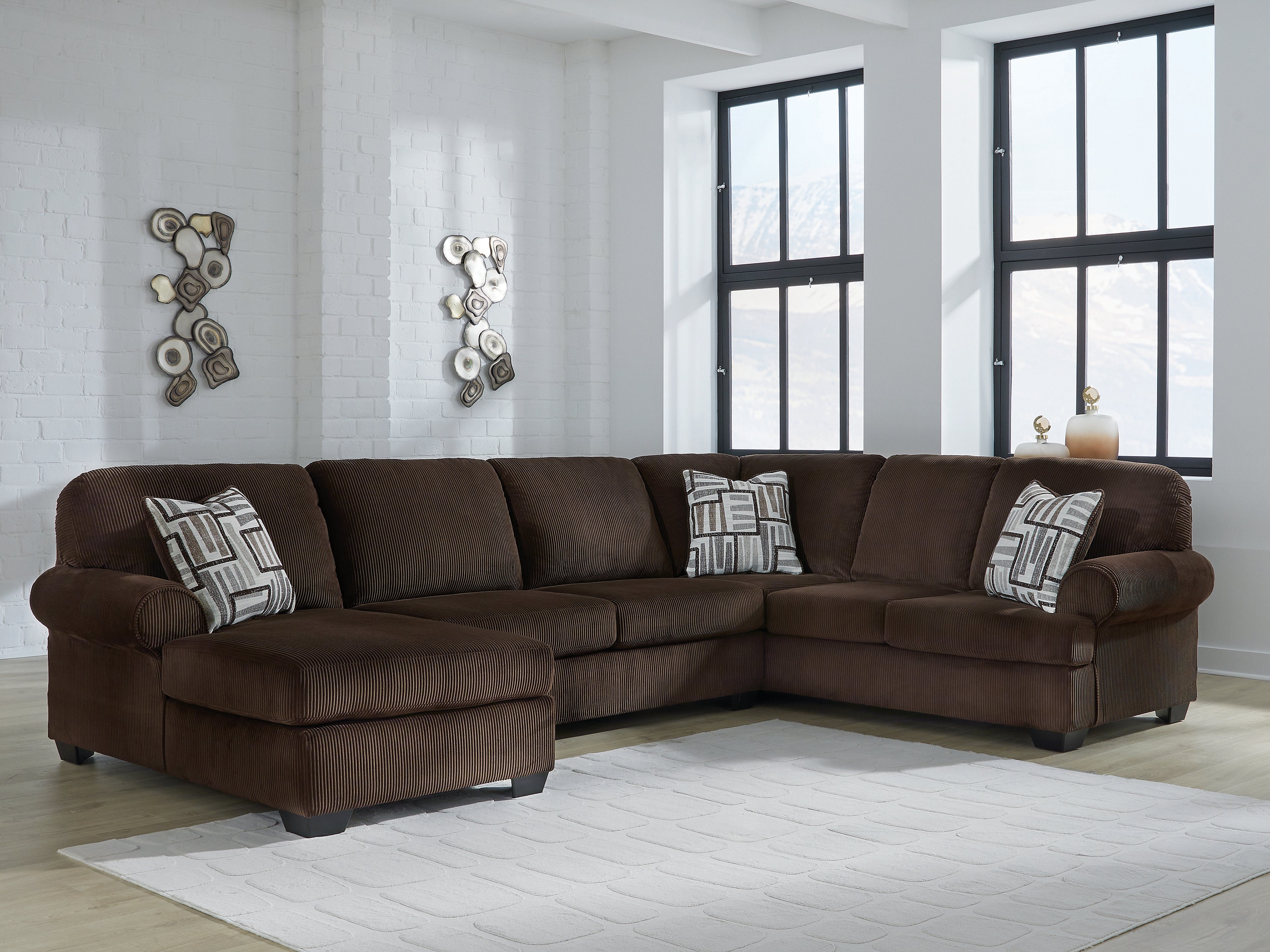 Family Deals Furniture - Ashley Furniture - Kimlee Sectional - RAF 3-Piece Sectional with Chaise / Chocolate - PC35603S1