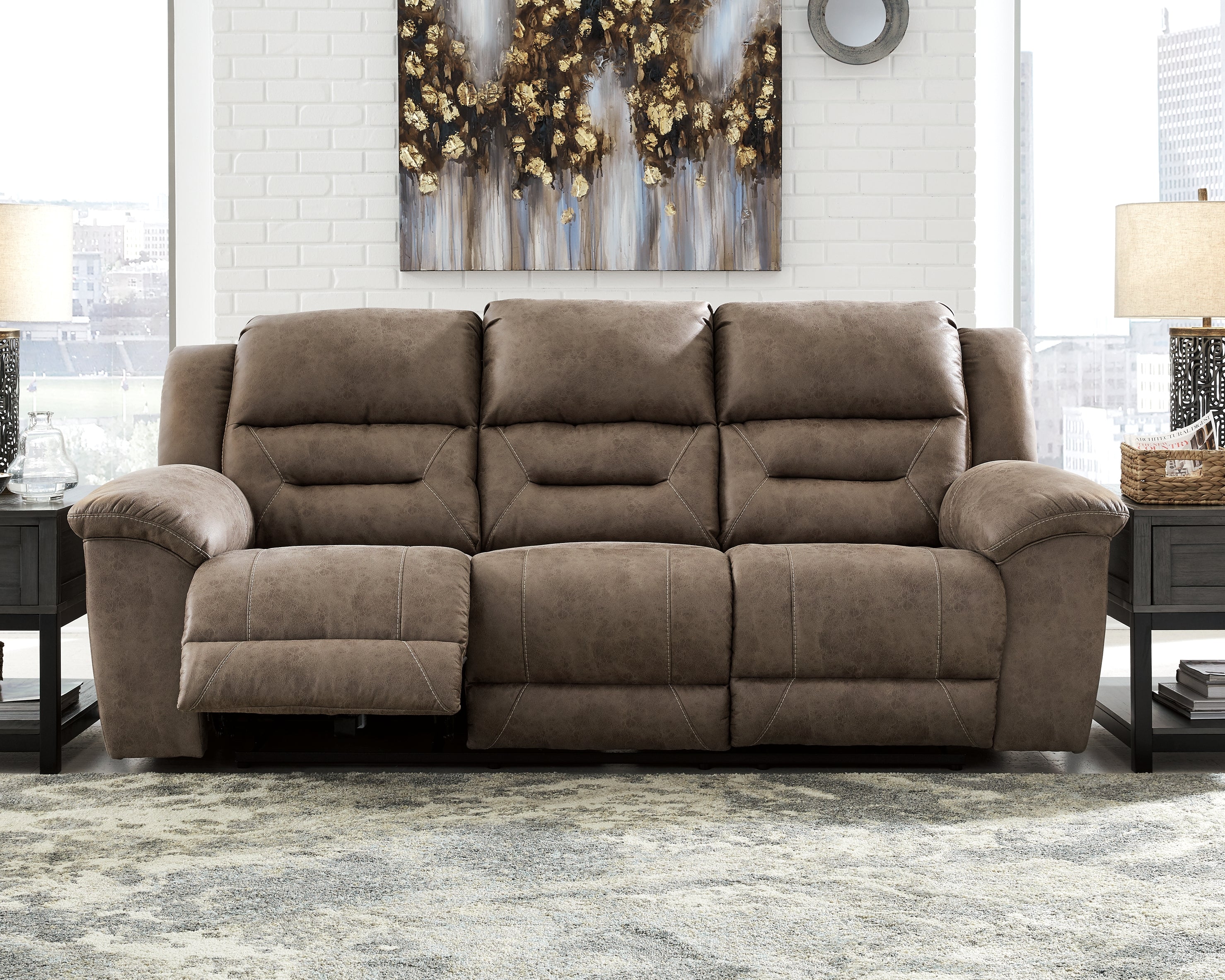 Family Deals Furniture - Ashley Furniture - Stoneland Living Room - Reclining Power Sofa / Fossil - 3990587