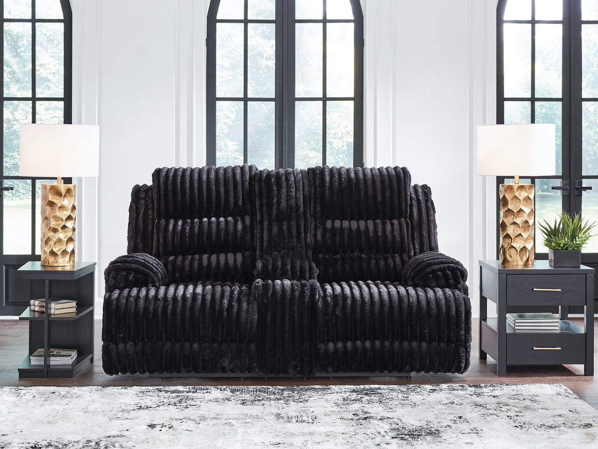 Family Deals Furniture - Ashley Furniture - Rhine Falls Living Room - REC PWR Sofa w/Drop Down Table / Onyx - PC4280599