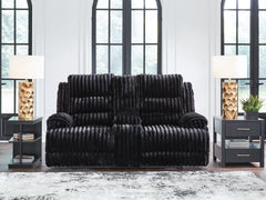 Family Deals Furniture - Ashley Furniture - Rhine Falls Living Room - REC PWR Sofa w/Drop Down Table / Onyx - PC4280599