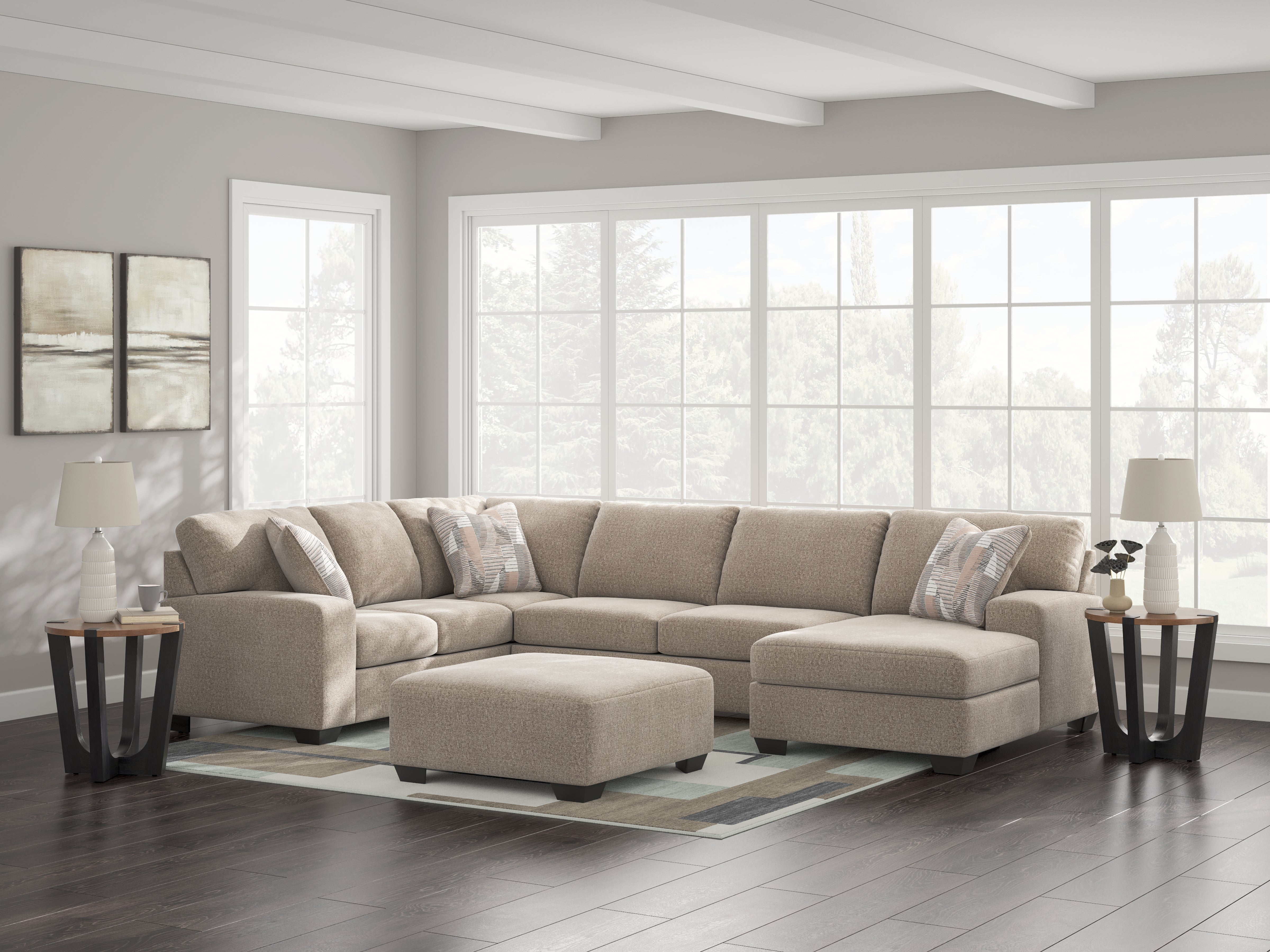 Family Deals Furniture - Ashley Furniture - Newellen Sectional - LAF 3-Piece Sectional with Chaise / Hemp - 48404S2