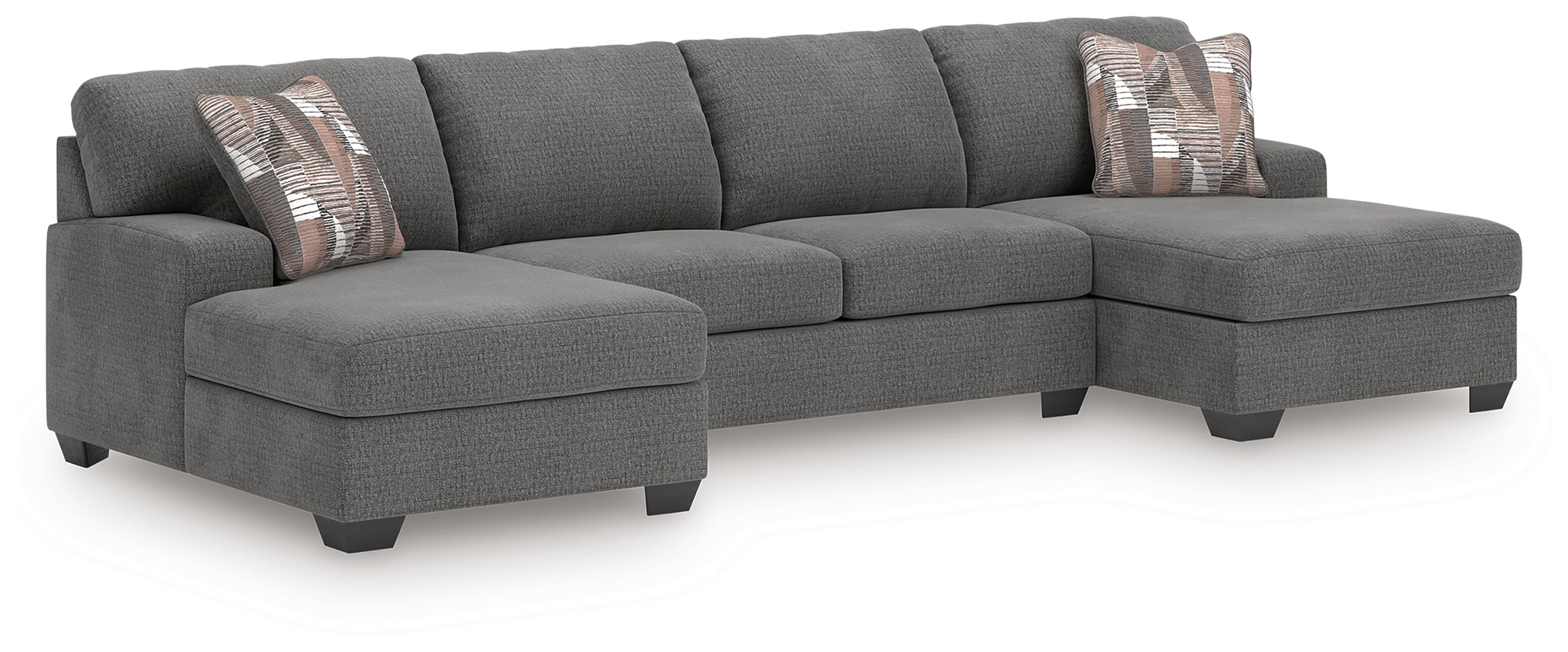Family Deals Furniture - Ashley Furniture - Newellen Sectional - RAF 3-Piece Sectional with Double Chaise / Greystone - 48405S3