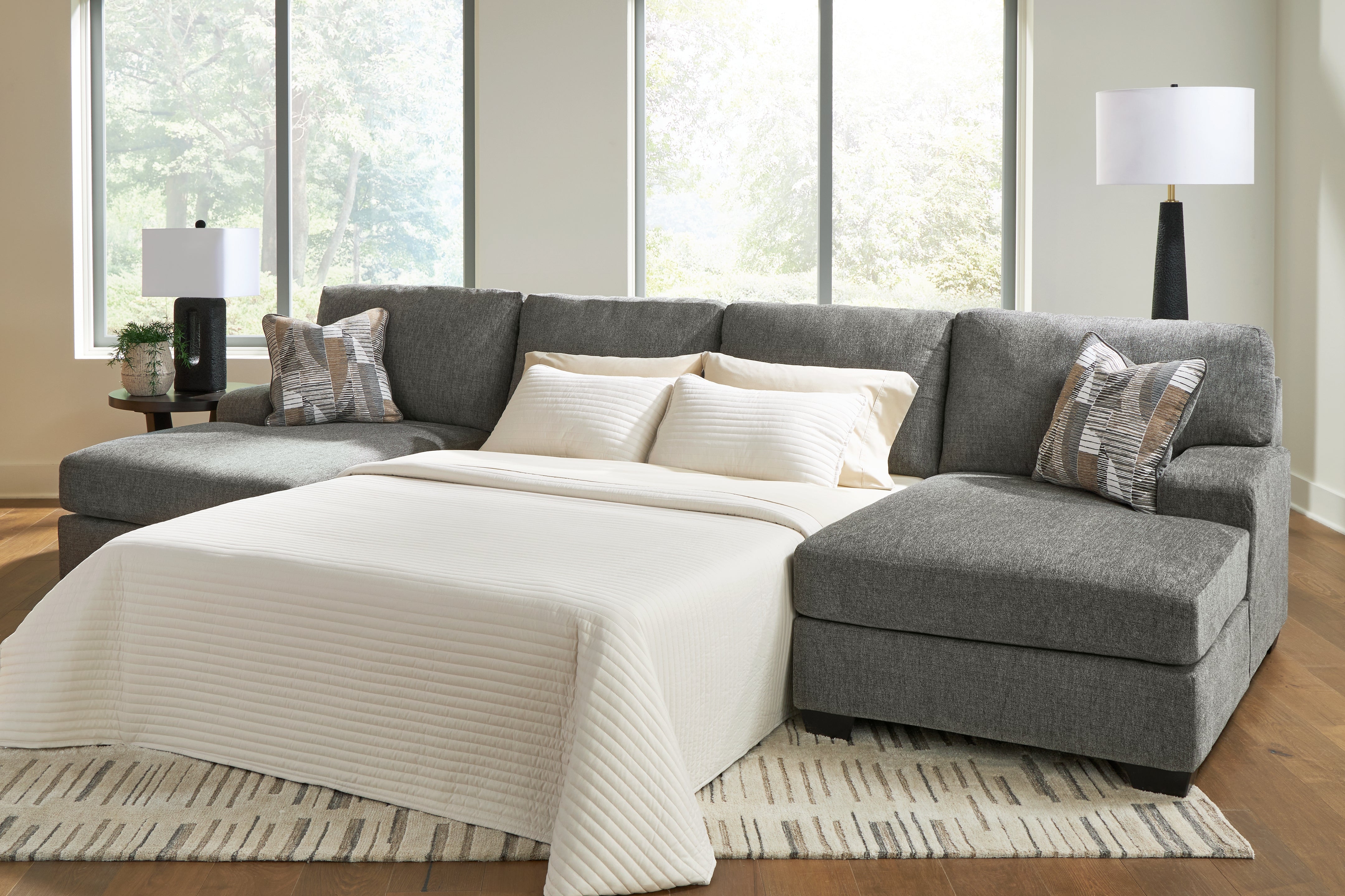 Family Deals Furniture - Ashley Furniture - Revenna Sectional - RAF 3-Piece Sleeper Sectional with Double Chaise / Greystone - PC48405S7