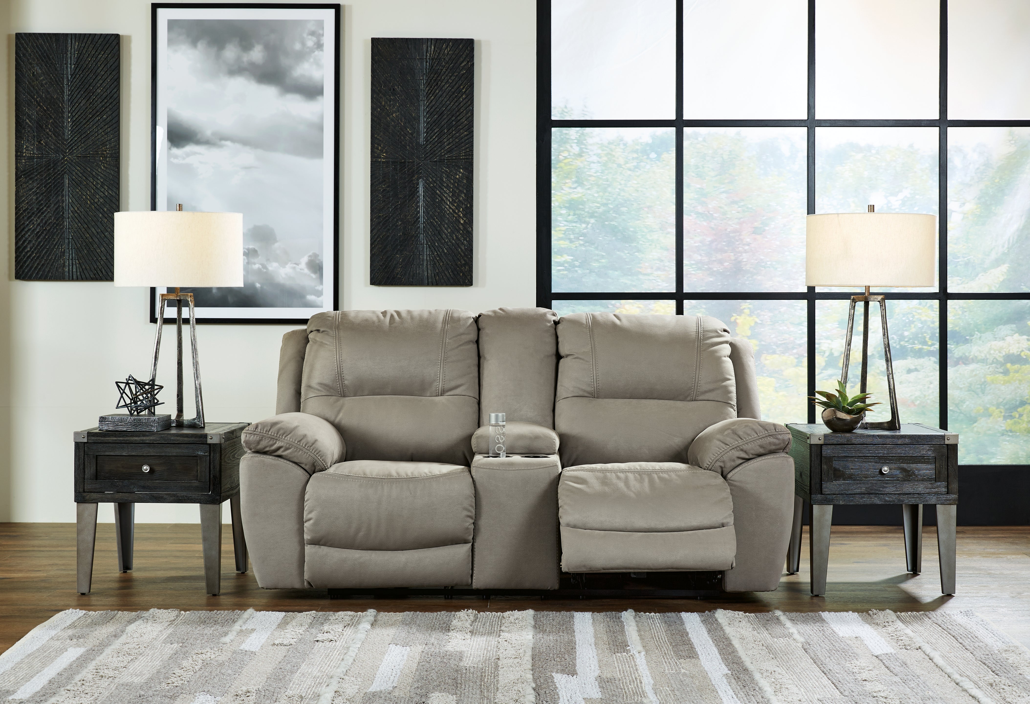 Family Deals Furniture - Ashley Furniture - Next-Gen Gaucho Living Room - DBL REC PWR Loveseat w/Console / Putty - 5420396