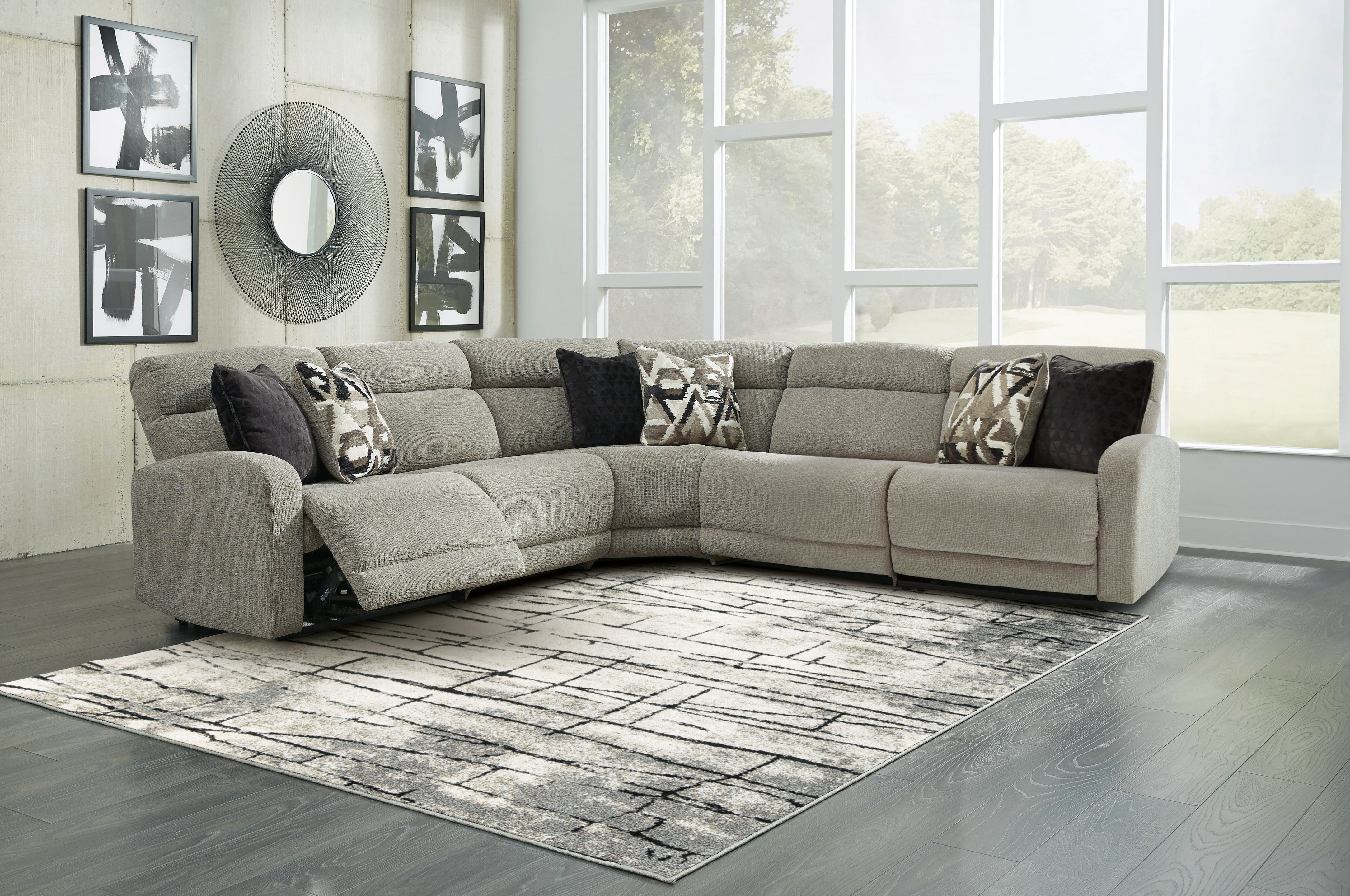 Family Deals Furniture - Ashley Furniture - Colleyville Sectional - 5-Piece Power Reclining Sectional / Stone - 54405S7