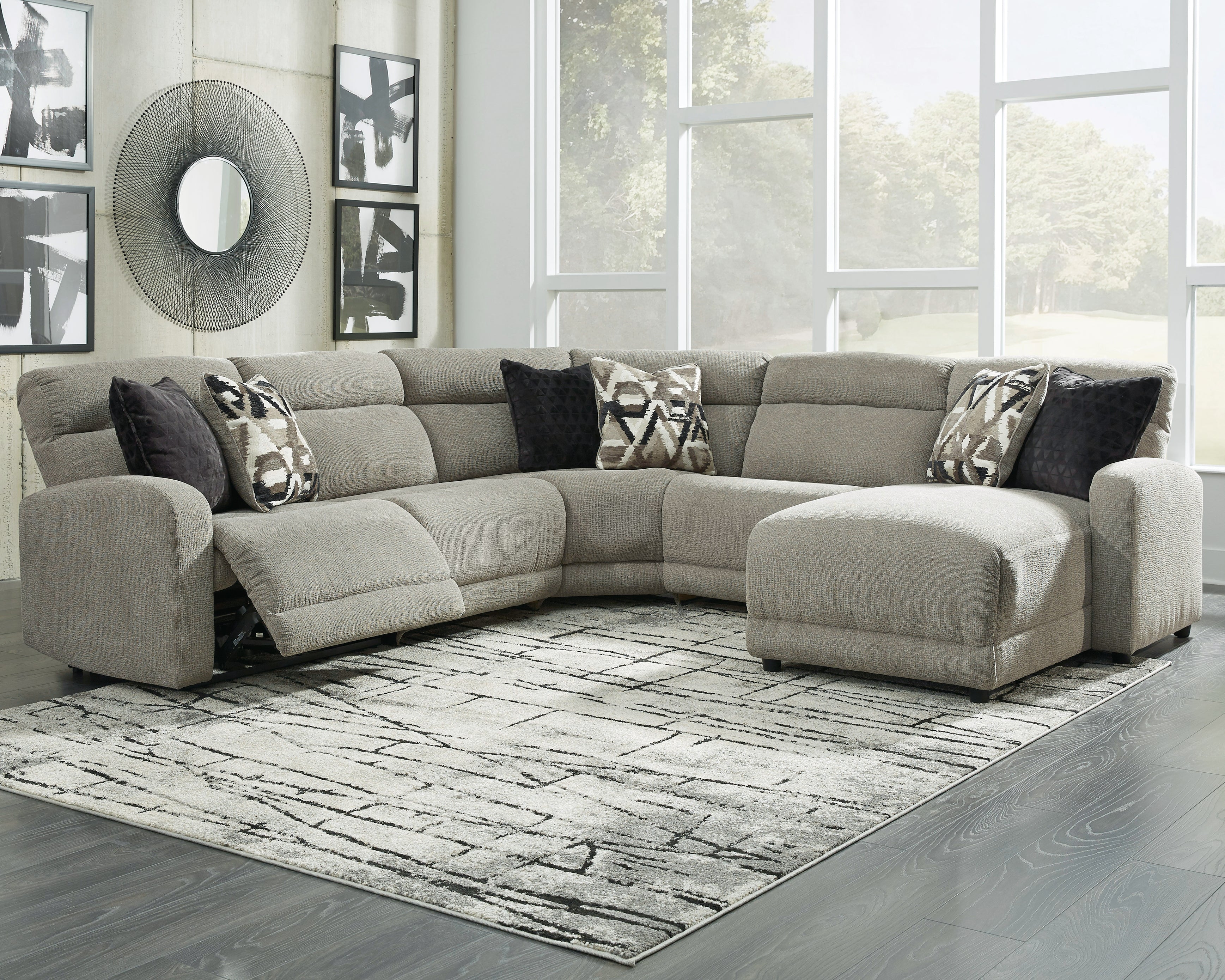 Family Deals Furniture - Ashley Furniture - Colleyville Sectional - 5-Piece Power Reclining Sectional with Chaise / Stone - 54405S14