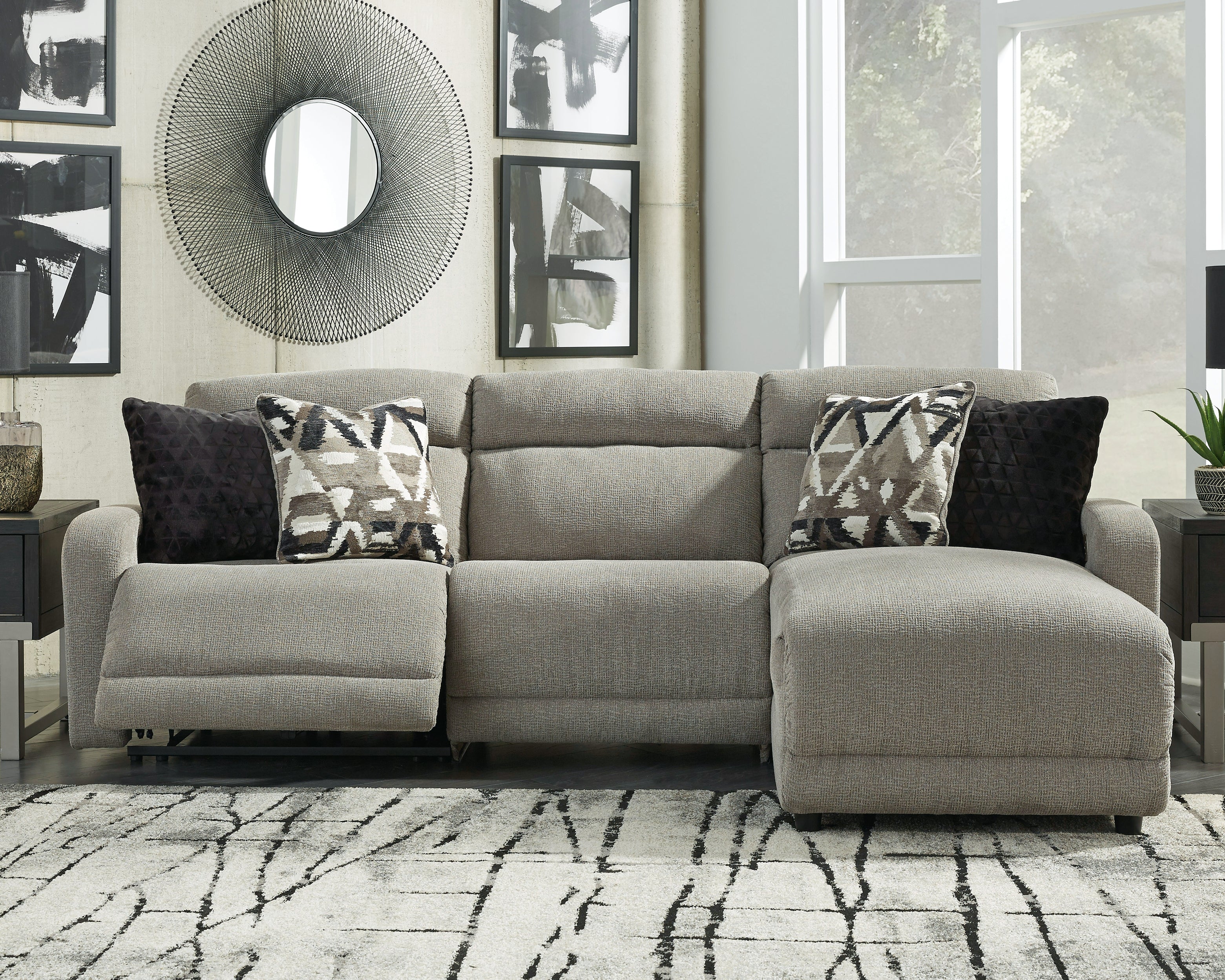 Family Deals Furniture - Ashley Furniture - Colleyville Sectional - 3-Piece Power Reclining Sectional with Chaise / Stone - 54405S2