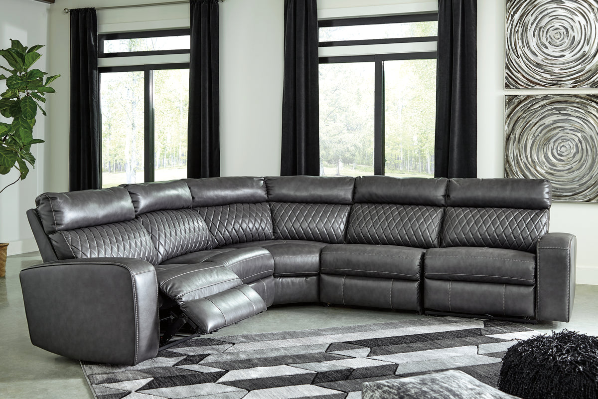 Family Deals Furniture - Ashley Furniture - Samperstone Sectional - 2-Piece Power Reclining Sectional Loveseat / Gray - 55203S5