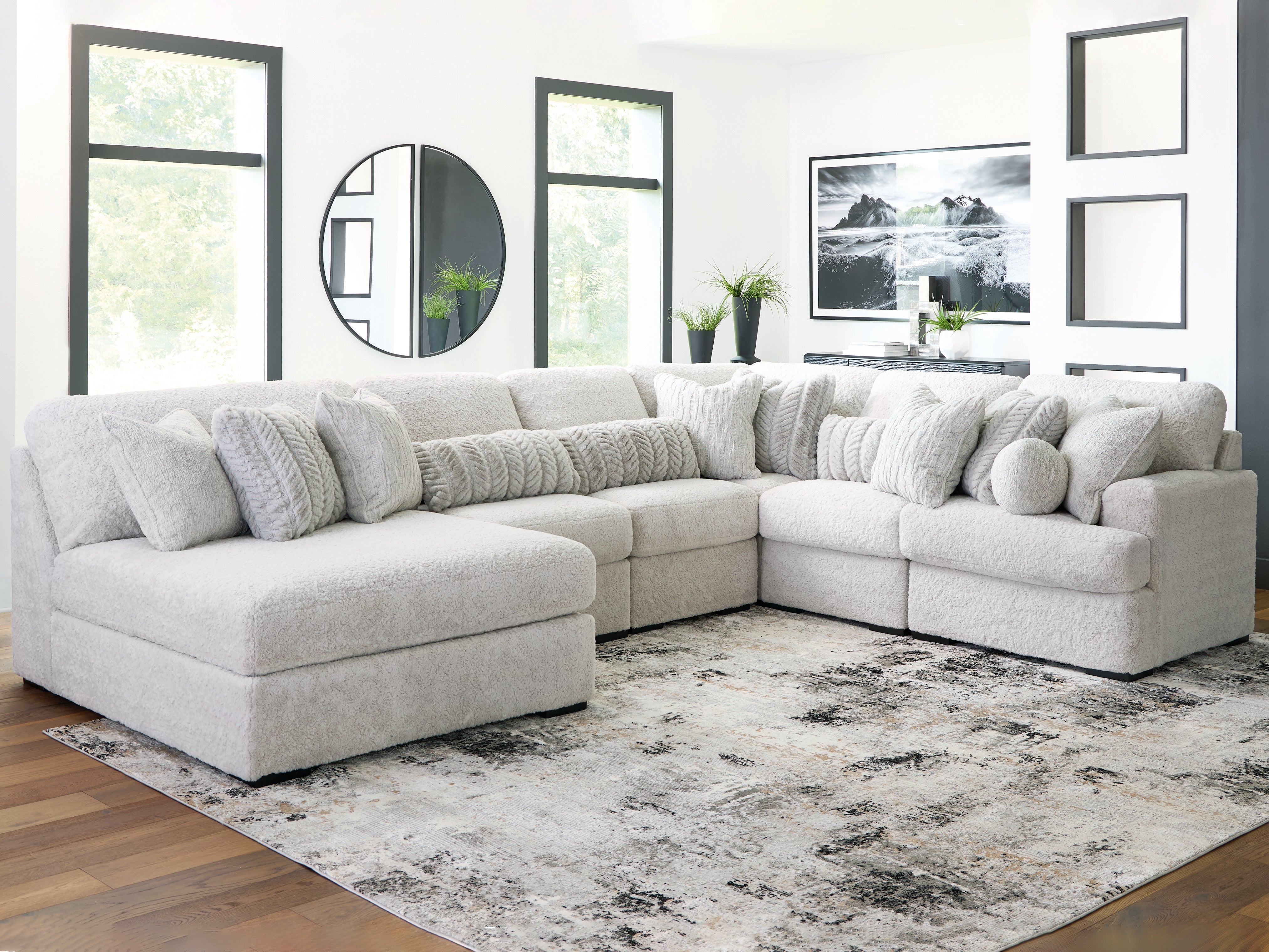 Family Deals Furniture - Ashley Furniture - Cuddle Plush Sectional - 6-Piece Sectional with Chaise / Arctic - PC59106S8