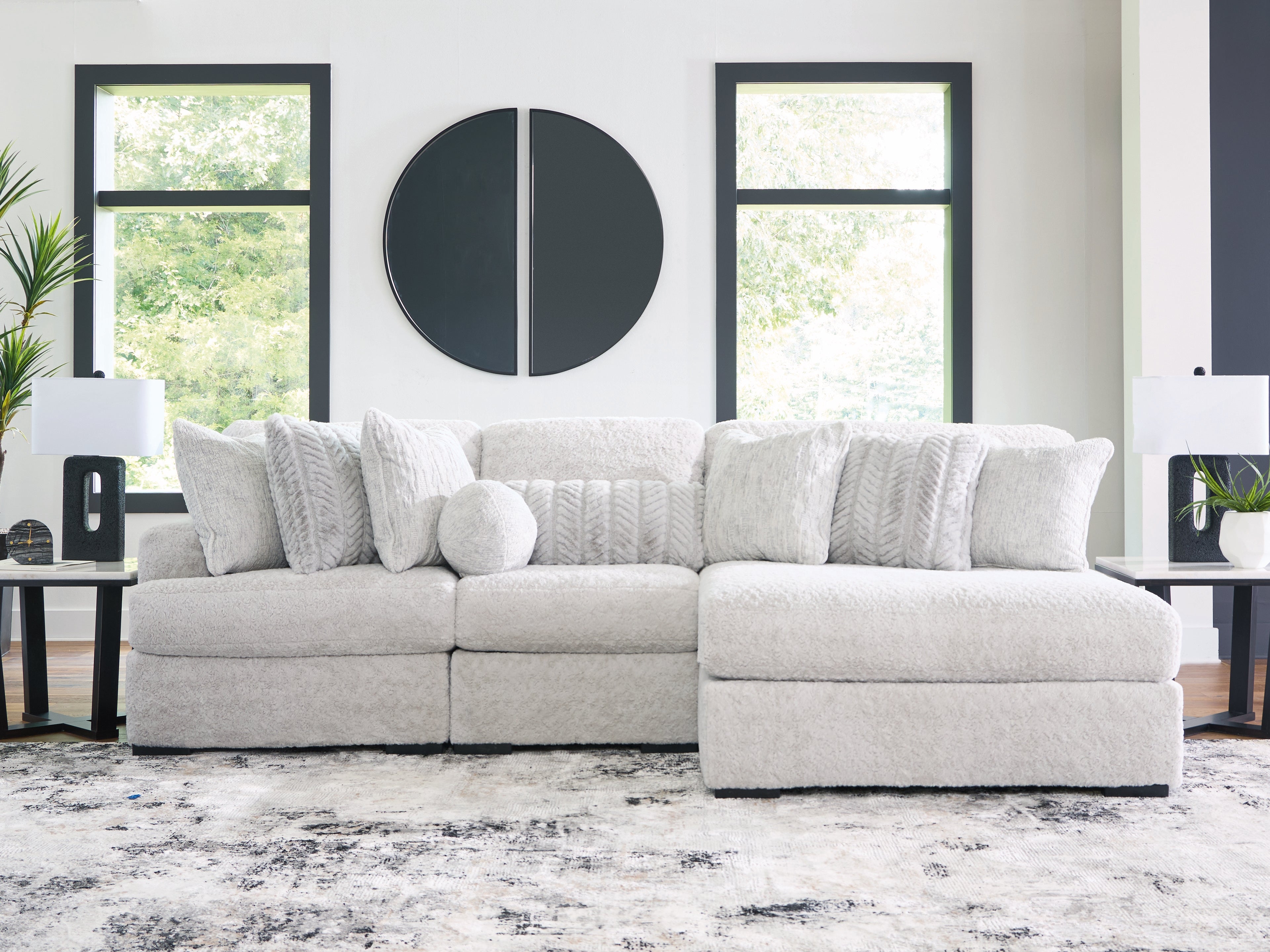 Family Deals Furniture - Ashley Furniture - Cuddle Plush Sectional - RAF 3-Piece Sectional with Chaise / Arctic - PC59106S1