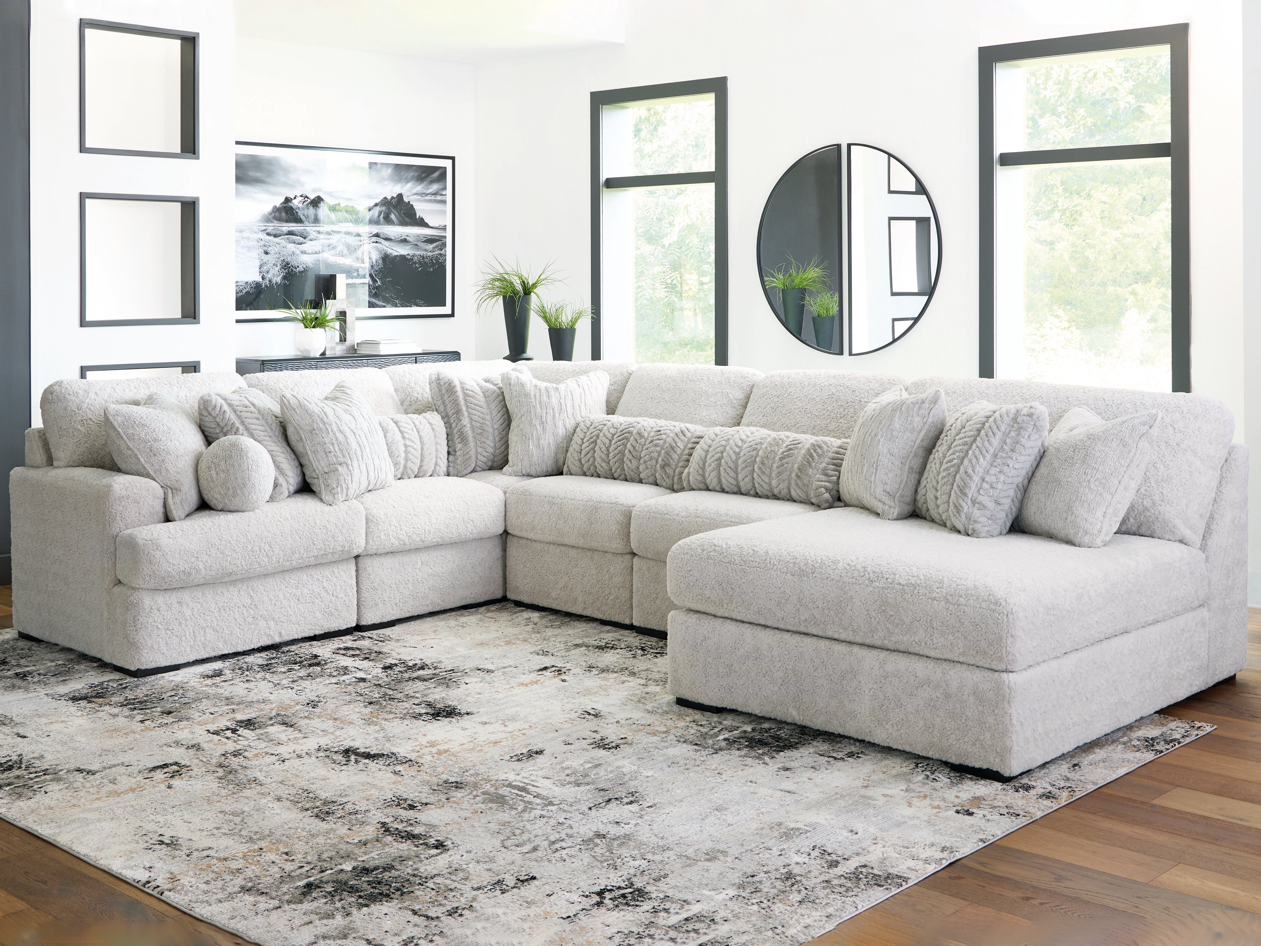 Family Deals Furniture - Ashley Furniture - Cuddle Plush Sectional - RAF 6-Piece Sectional with Chaise / Arctic - PC59106S3