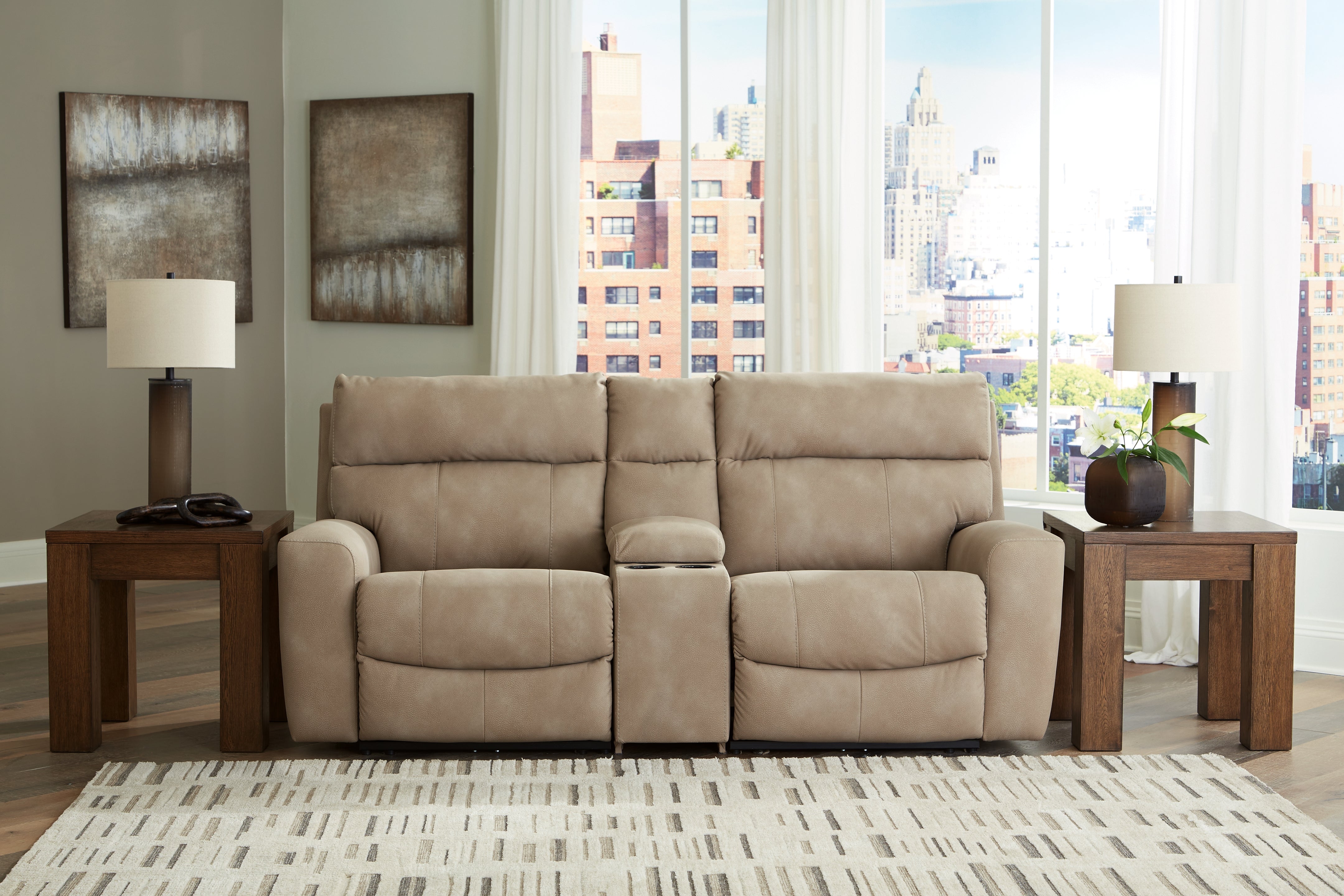 Family Deals Furniture - Ashley Furniture - Next-Gen DuraPella Sectional - 3-Piece Power Reclining Sectional Loveseat with Console / Sand - 61004S3