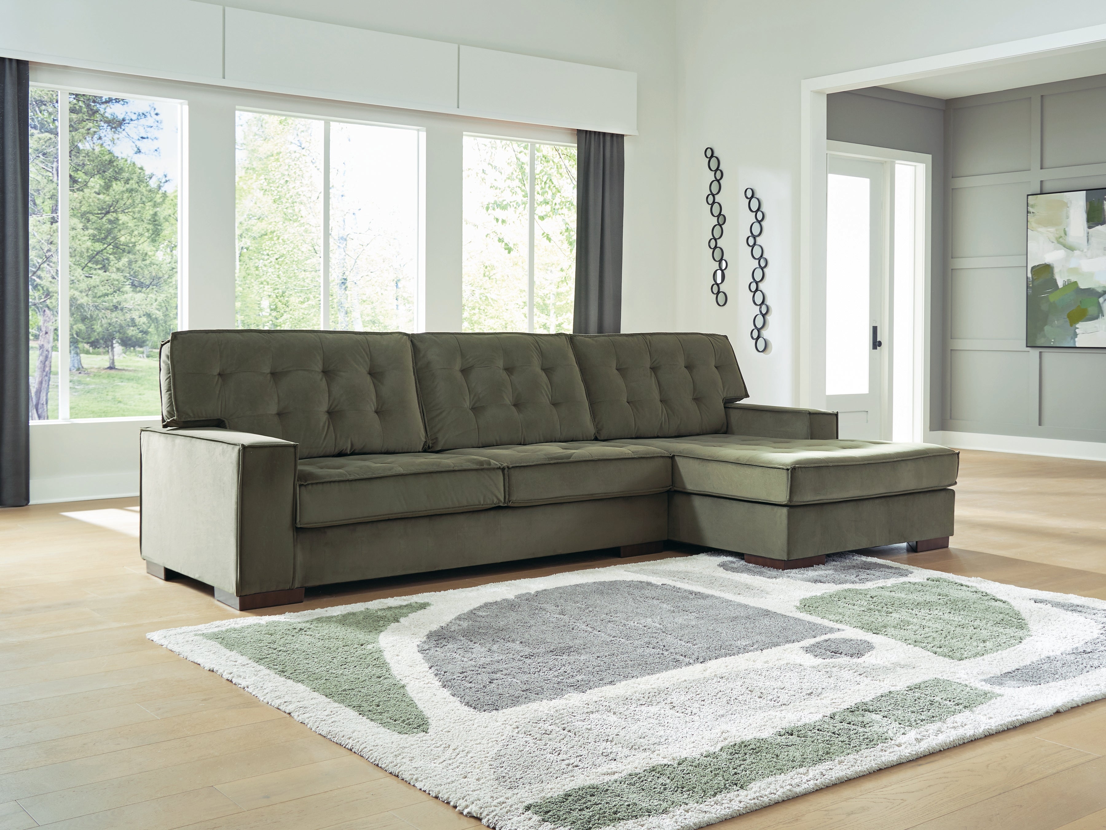 Family Deals Furniture - Ashley Furniture - Caspian-Town Sectional - LAF 2-Piece Sectional with Chaise / Olive - PC61702S2