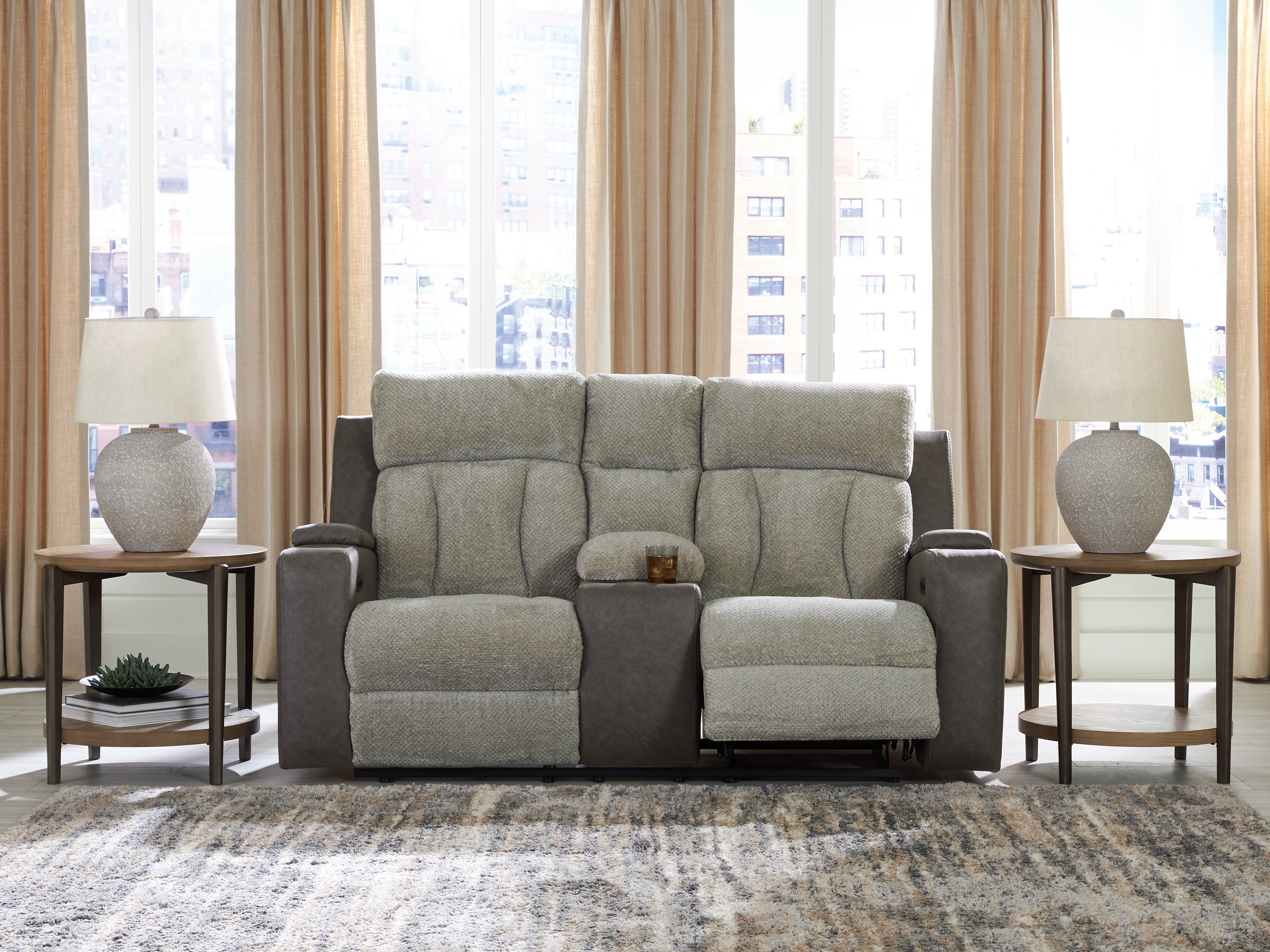 Family Deals Furniture - Ashley Furniture - WhipLash Living Room - PWR REC Loveseat/CON/ADJ HDRST / Sisal - PC6320418
