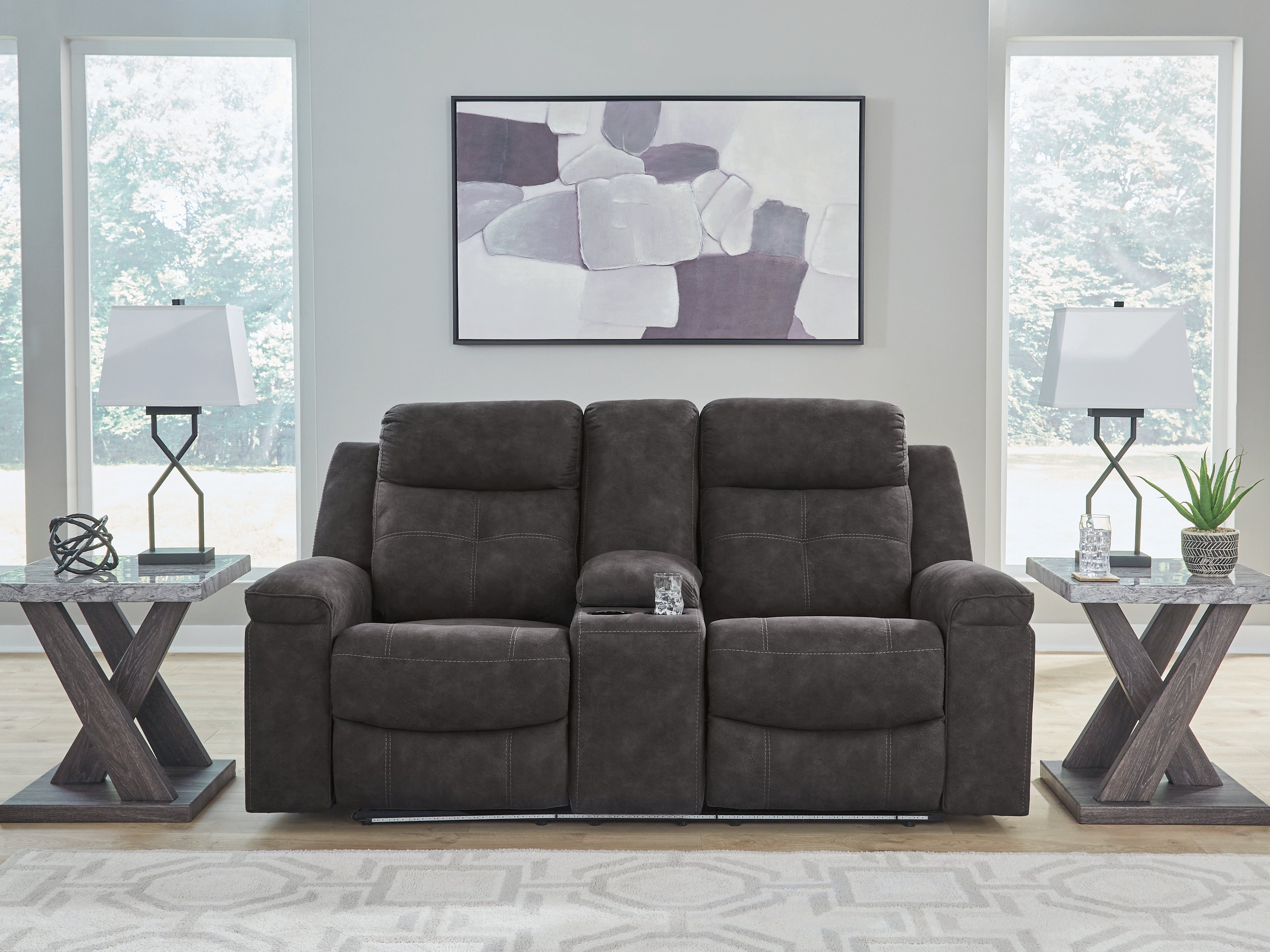 Family Deals Furniture - Ashley Furniture - Brysonview Living Room - DBL Rec Loveseat w/Console / Charcoal - 6360594