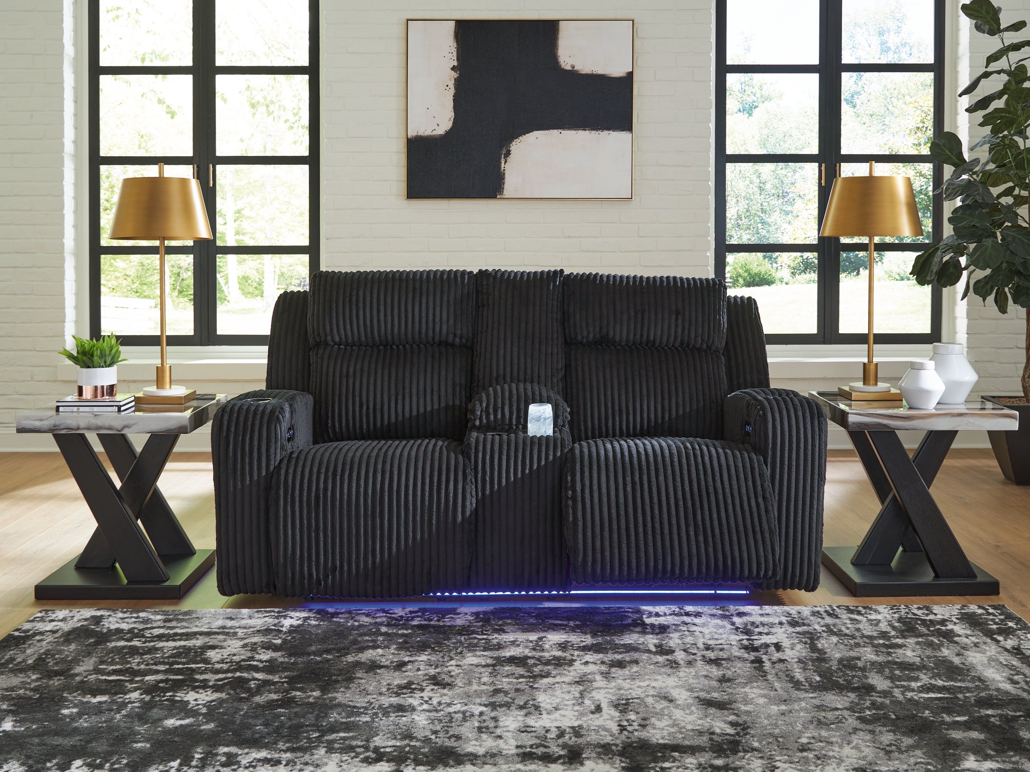Family Deals Furniture - Ashley Furniture - Forest Lake Living Room - PWR REC Loveseat/CON/ADJ HDRST / Black - PC6420218