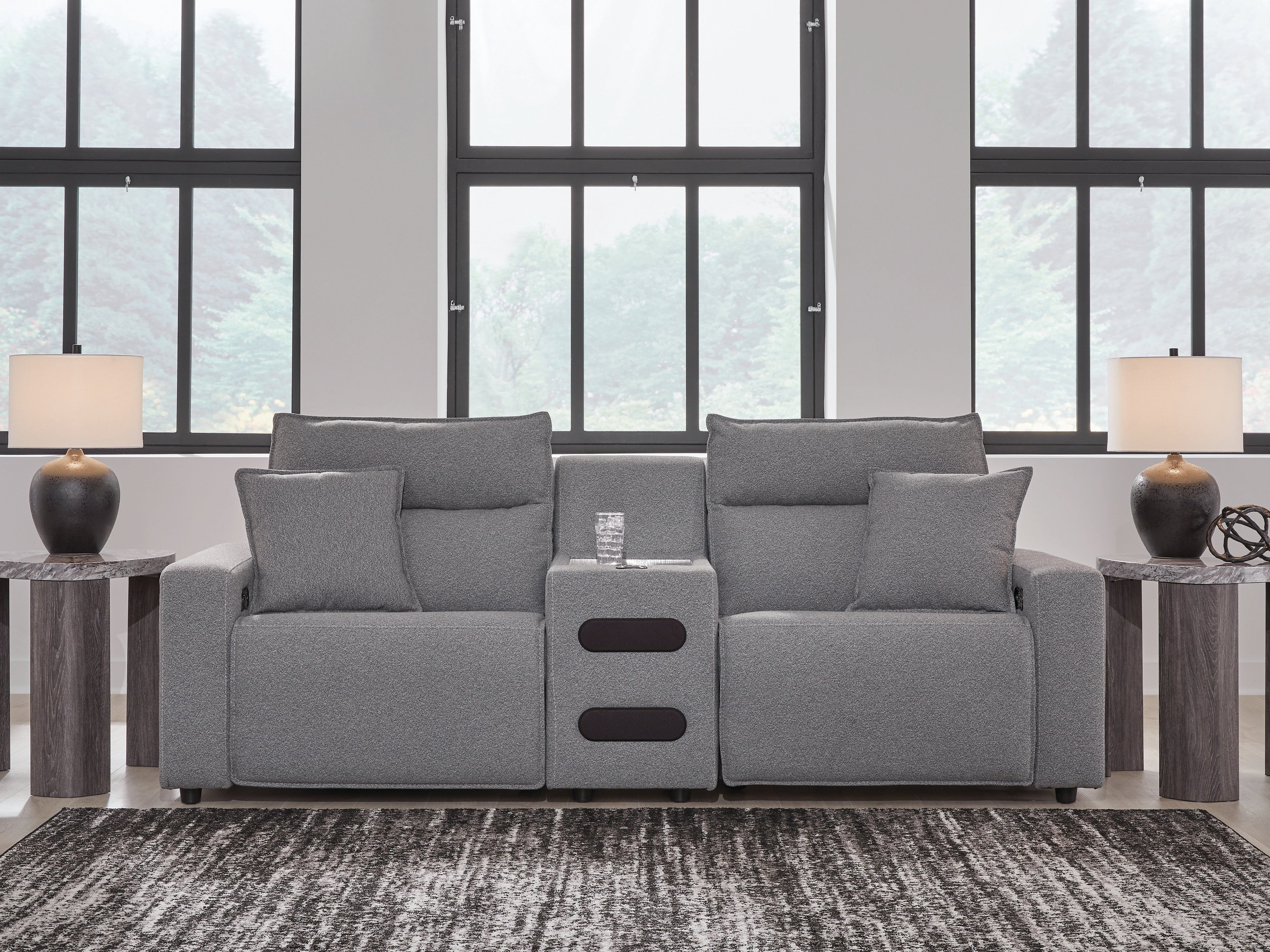 Family Deals Furniture - Ashley Furniture - ModMax II Sectional - 3-Piece Power Reclining Sectional with Audio Console / Salt and Pepper - 65906S2