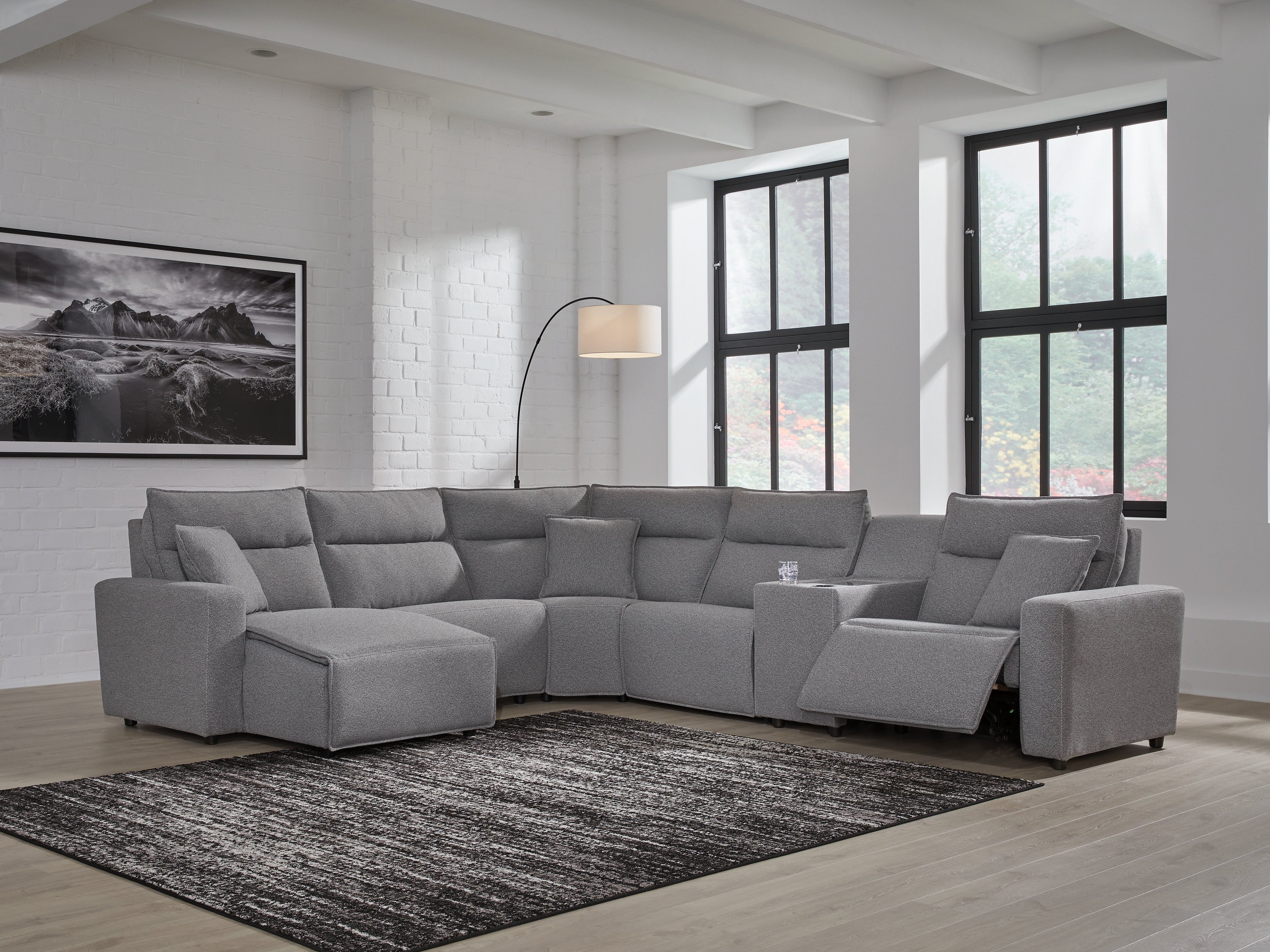 Family Deals Furniture - Ashley Furniture - ModMax II Sectional - 6-Piece Power Reclining Sectional with Chaise and Console / Salt and Pepper - 65906S19