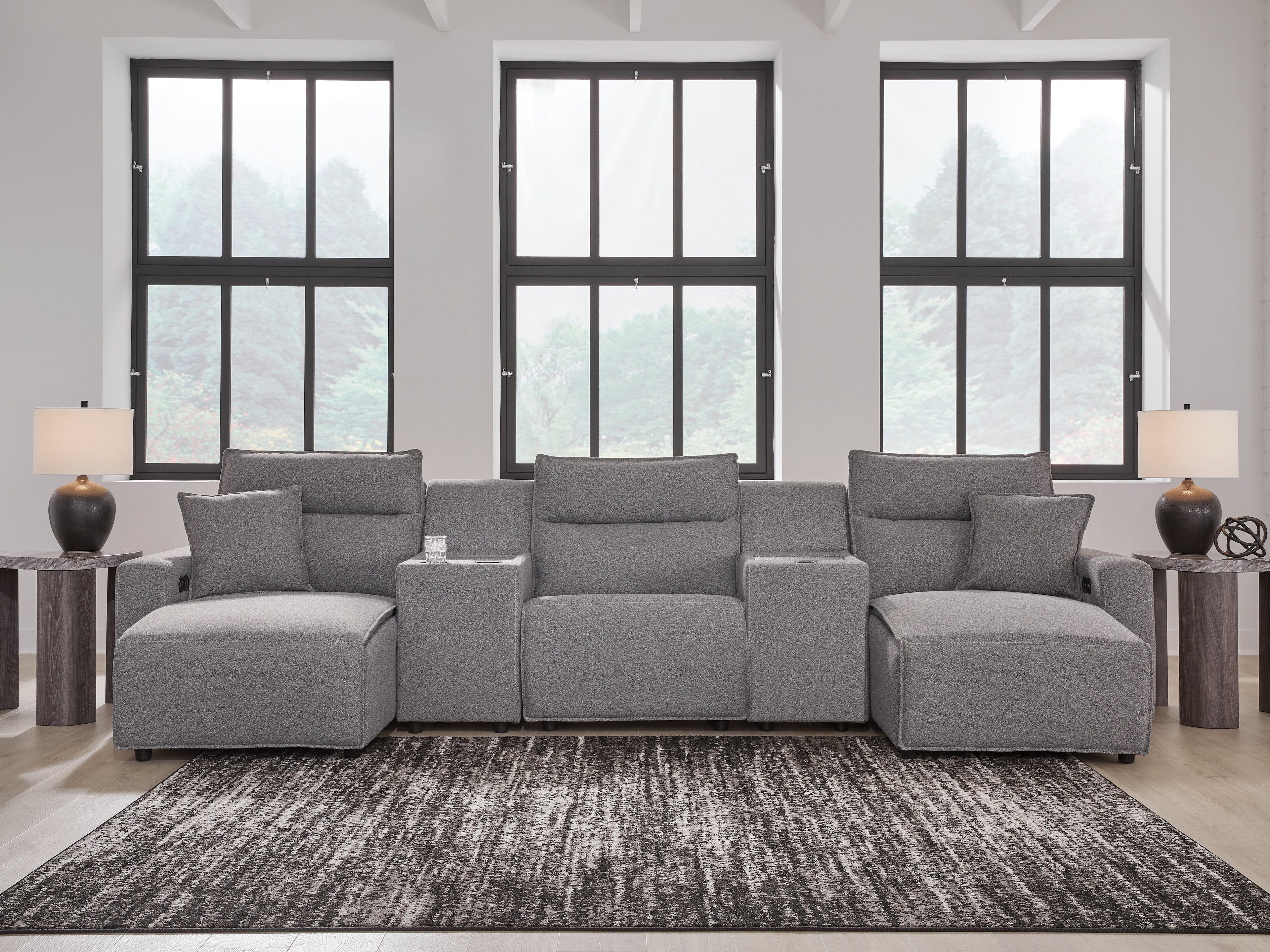 Family Deals Furniture - Ashley Furniture - ModMax II Sectional - 5-Piece Power Reclining Sectional with Chaise and Consoles / Salt and Pepper - 65906S16