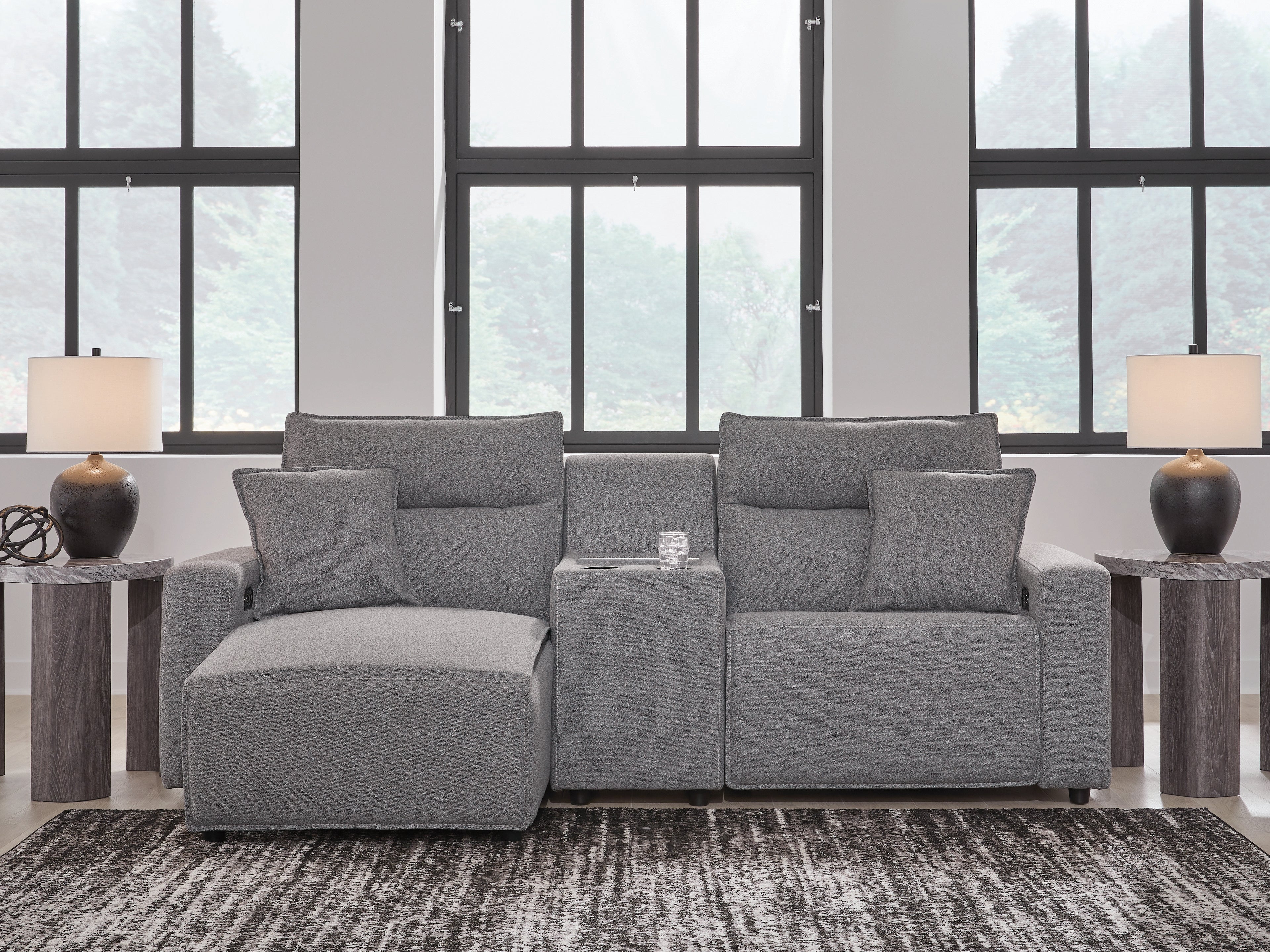 Family Deals Furniture - Ashley Furniture - ModMax II Sectional - 3-Piece Power Reclining Sectional with Chaise and Console / Salt and Pepper - 65906S17