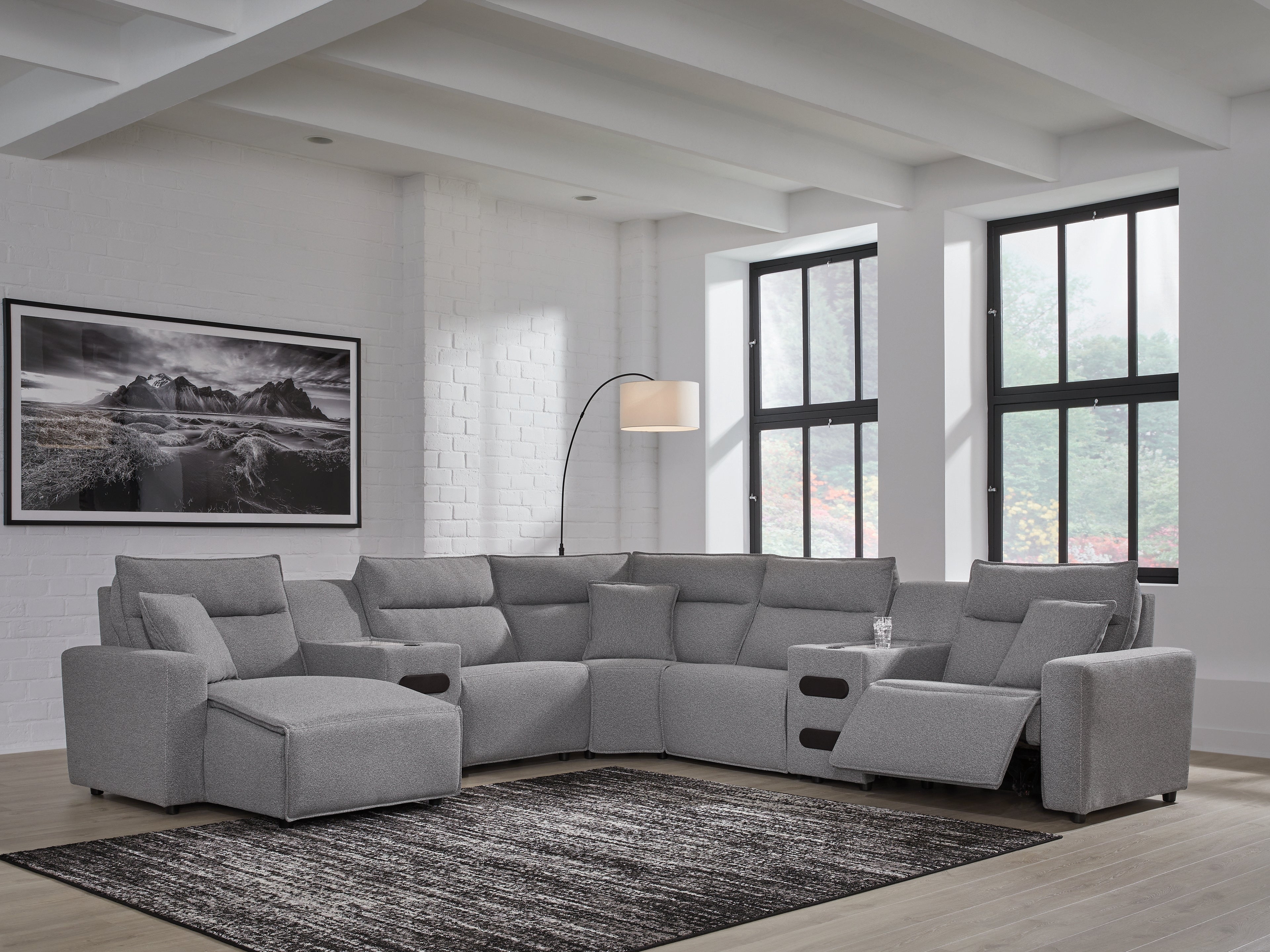 Family Deals Furniture - Ashley Furniture - ModMax II Sectional - 7-Piece Power Reclining Sectional with Chaise and Audio Consoles / Salt and Pepper - 65906S20
