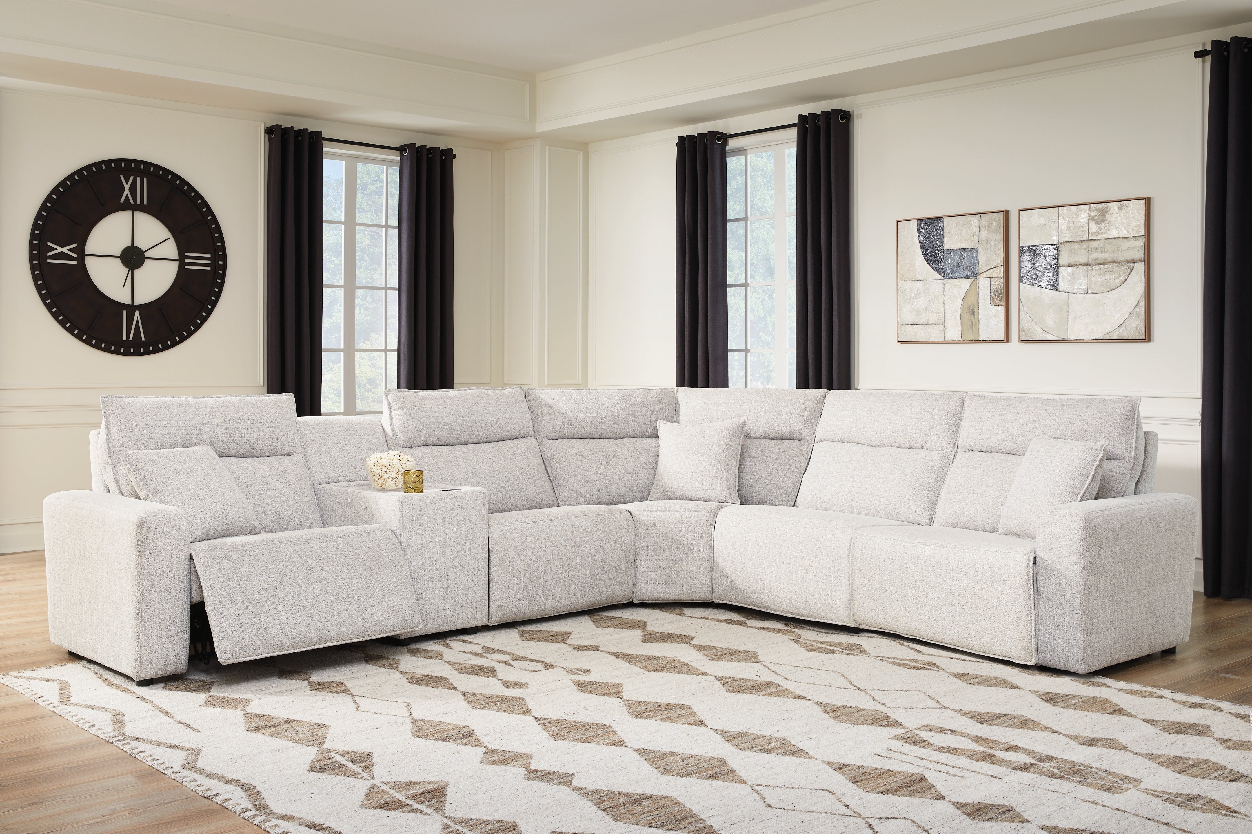 Family Deals Furniture - Ashley Furniture - ModMax II Sectional - 6-Piece Reclining Sectional with Console / Stone - 65907S36