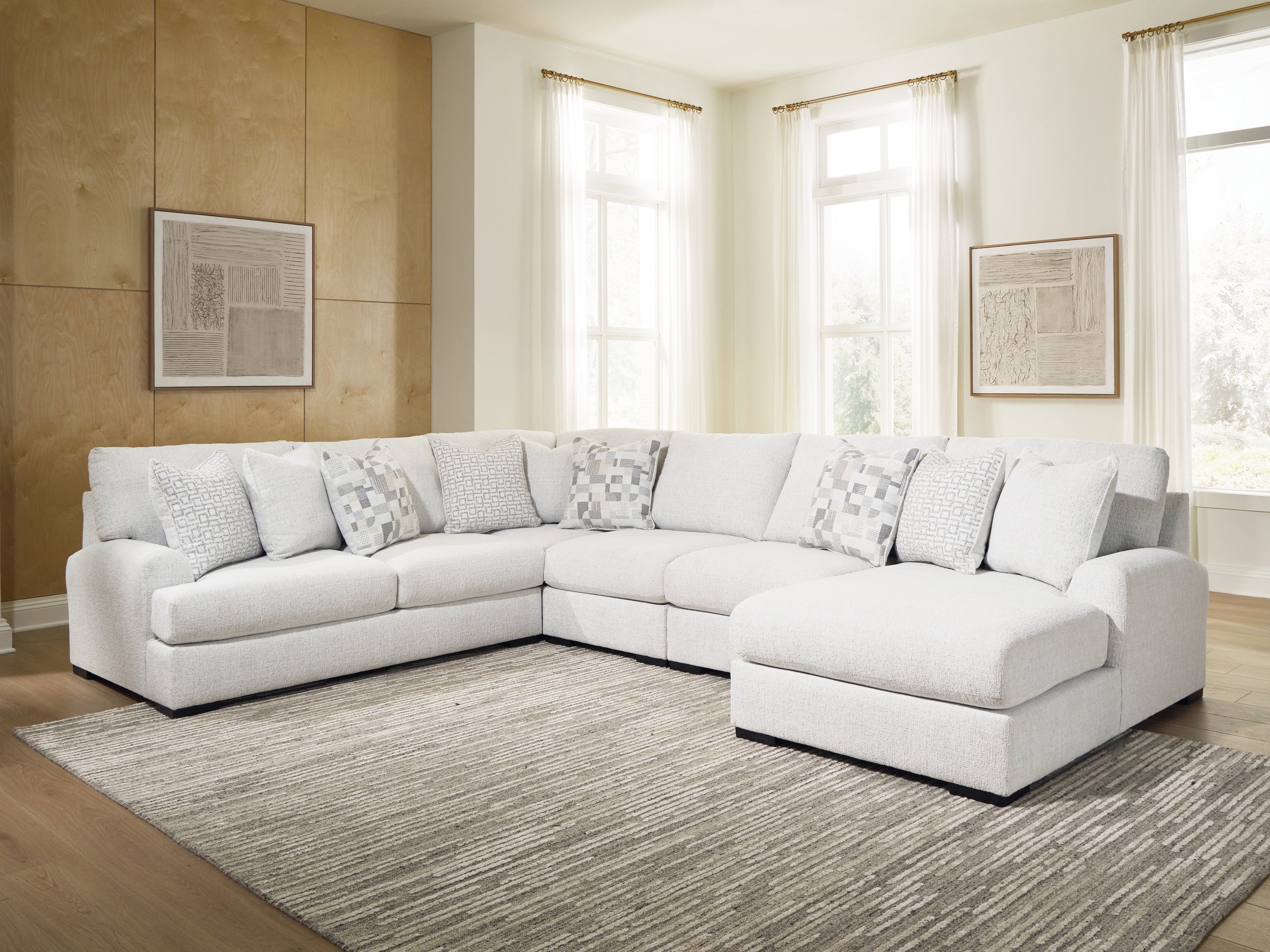 Family Deals Furniture - Ashley Furniture - Misty-Lakes Sectional - 5-Piece Sectional with Chaise / Chalk - PC66906S11