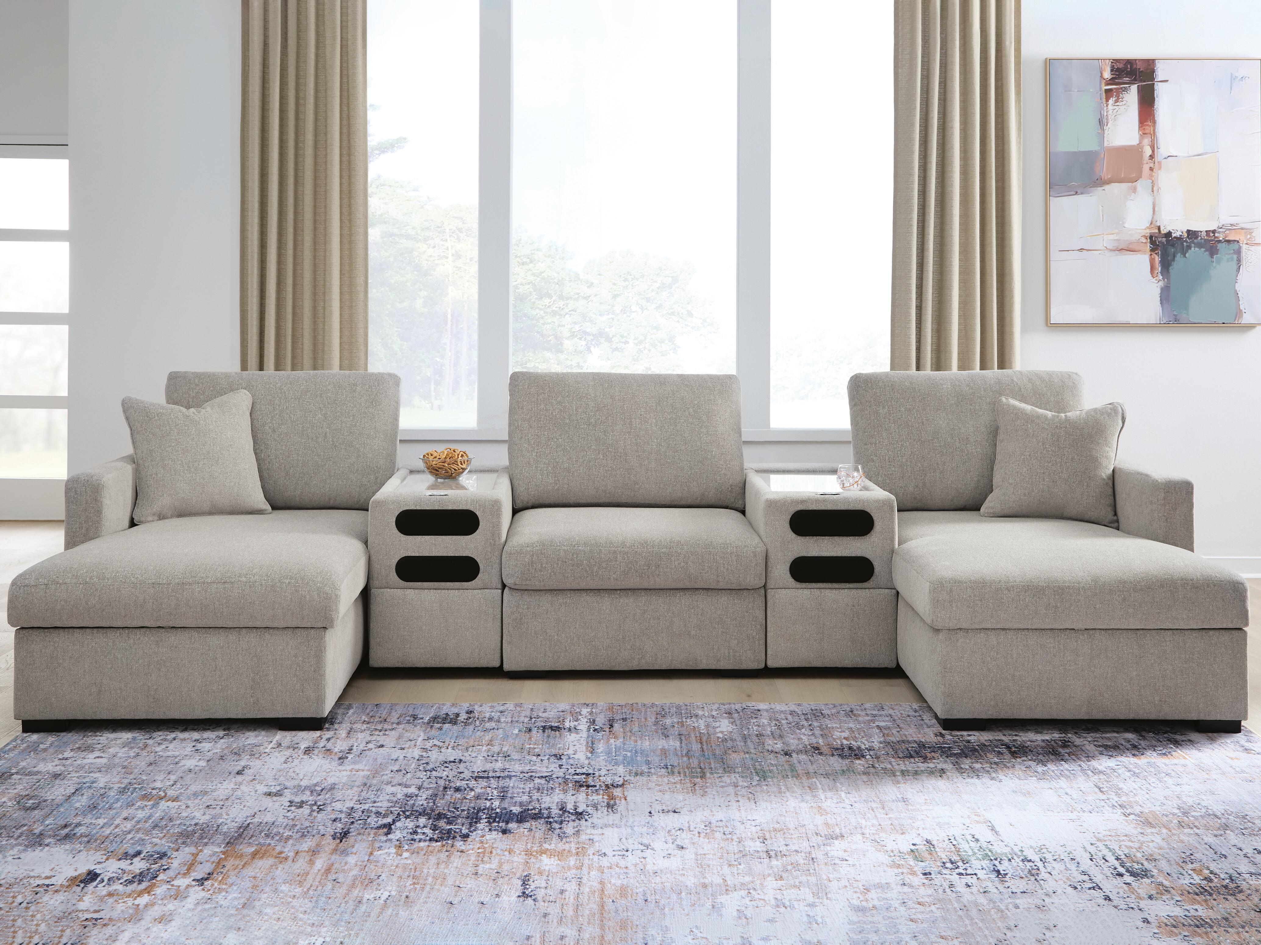 Family Deals Furniture - Ashley Furniture - ModMax Luxe Sectional - RAF 5-Piece Double Chaise Sectional with Audio Consoles - 68605S43