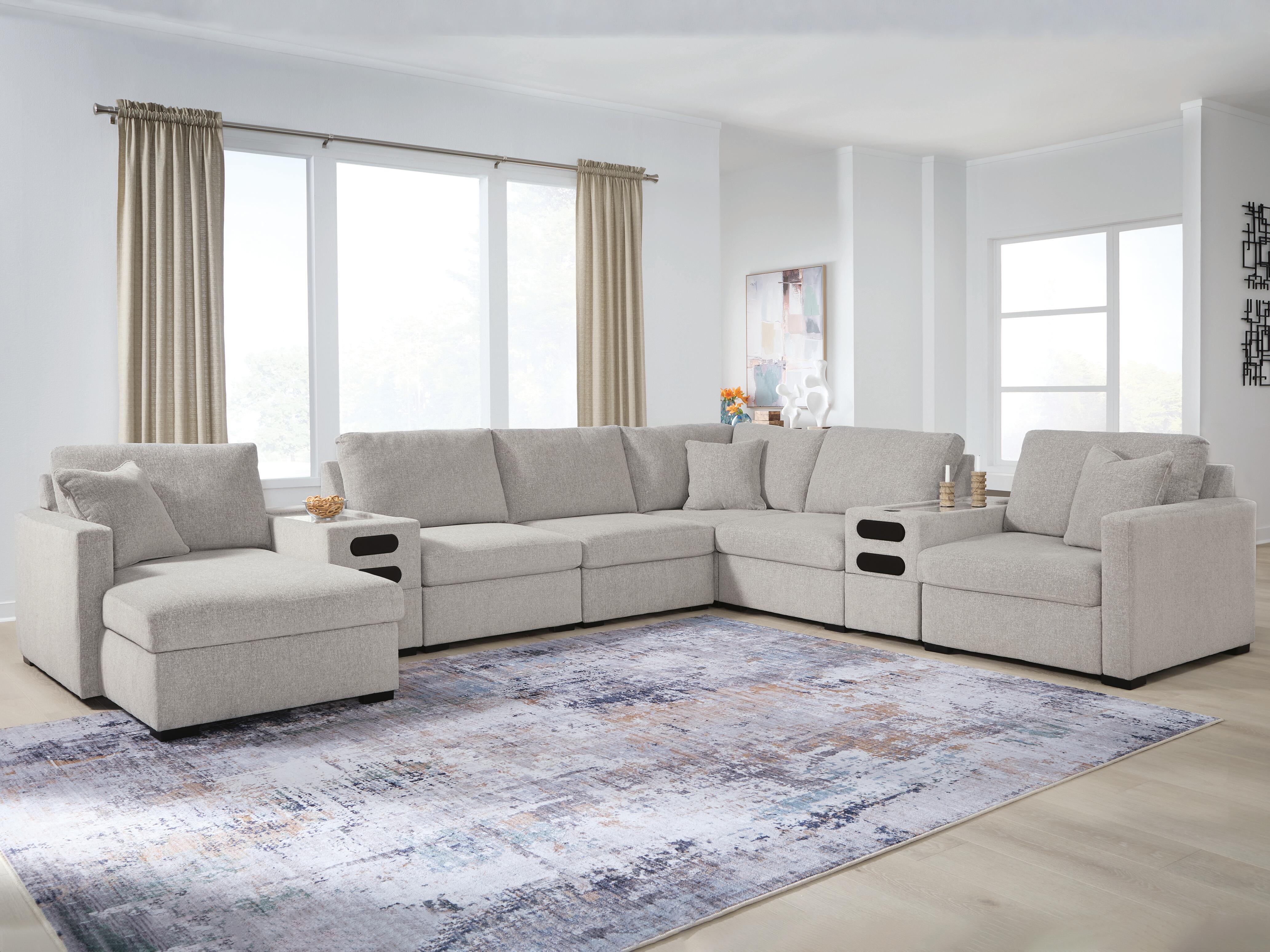 Family Deals Furniture - Ashley Furniture - ModMax Luxe Sectional - RAF 8-Piece Sectional with Chaise and Audio Consoles / Flint - 68605S41