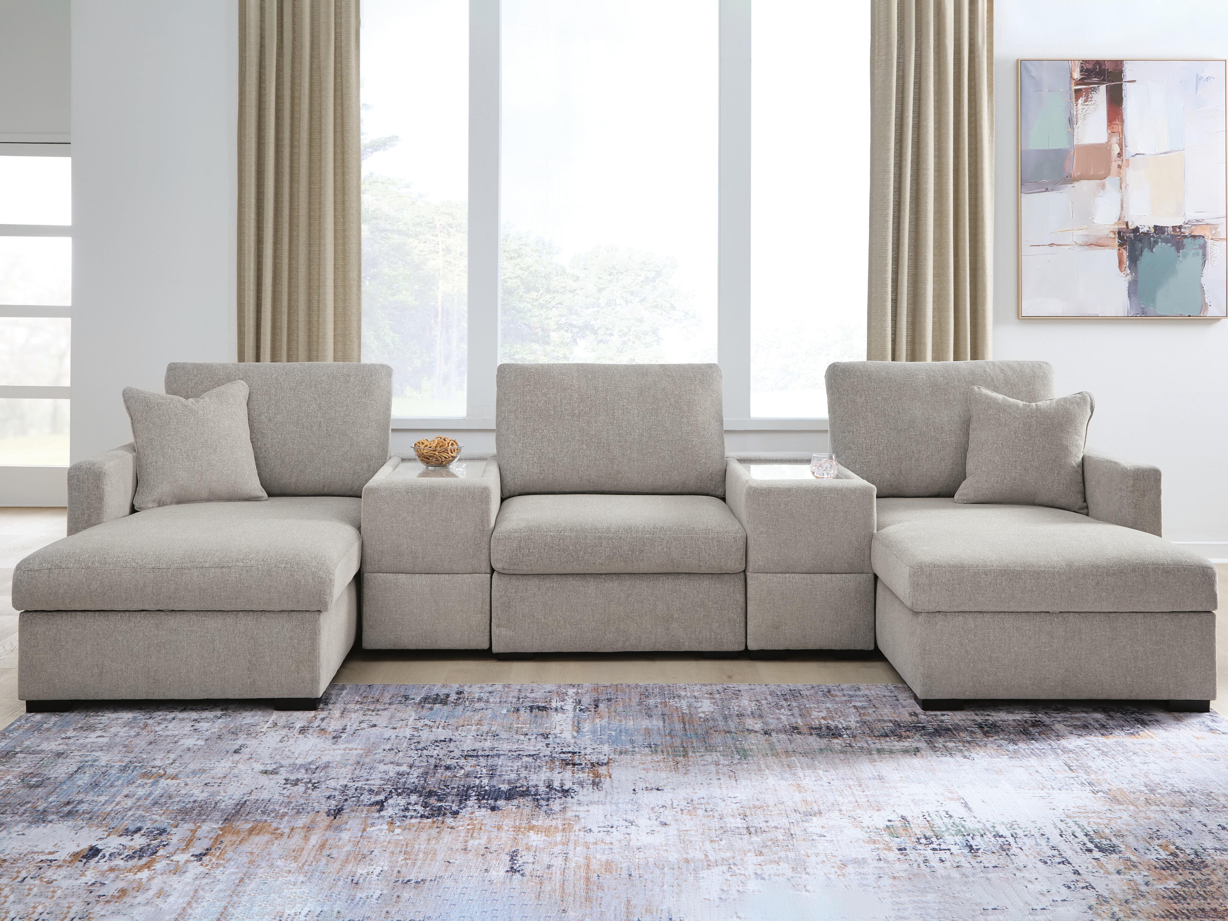 Family Deals Furniture - Ashley Furniture - ModMax Luxe Sectional - RAF 5-Piece Double Chaise Sectional with Storage Consoles / Flint - 68605S38