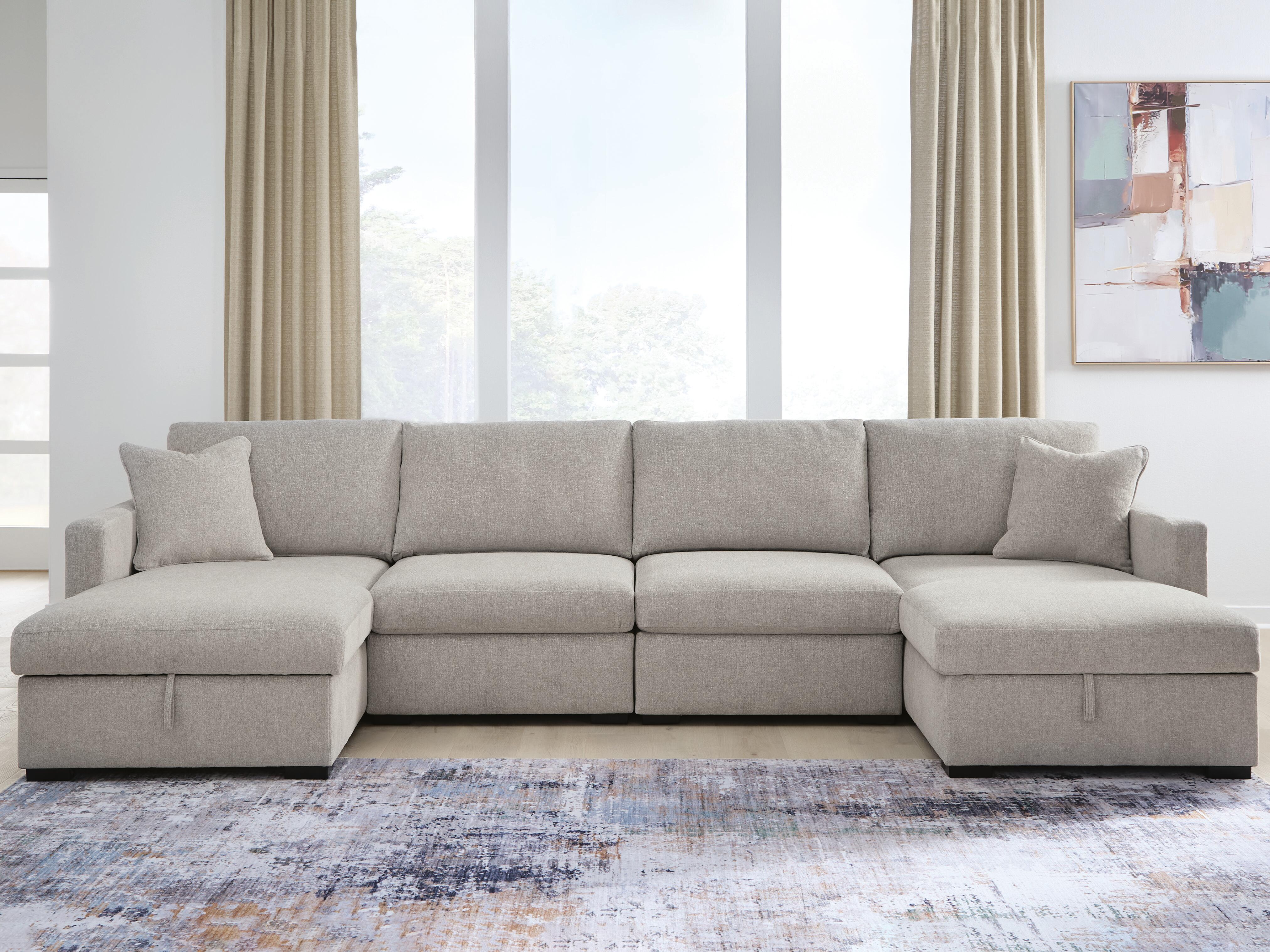 Family Deals Furniture - Ashley Furniture - ModMax Luxe Sectional - RAF 4-Piece Double Storage Chaise Sectional / Flint - 68605S62