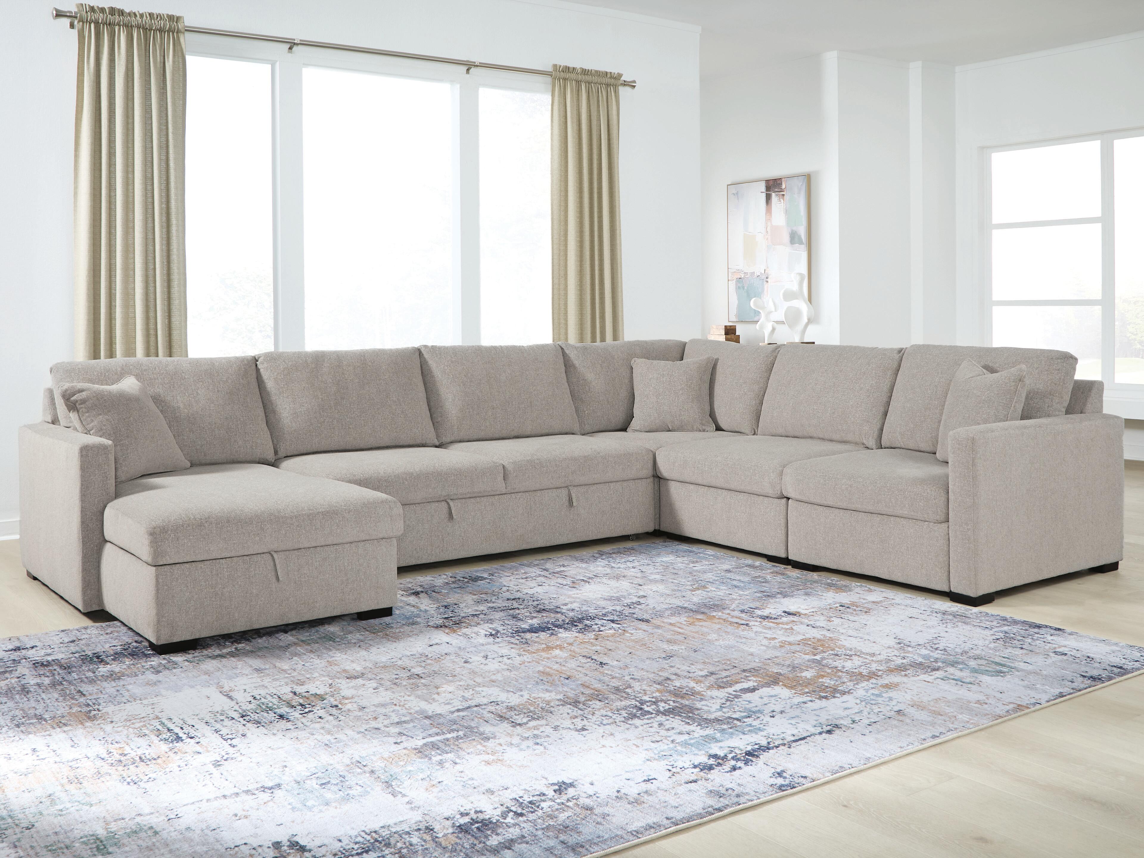 Family Deals Furniture - Ashley Furniture - ModMax Luxe Sectional - RAF 5-Piece Sectional with Storage Chaise and Pop Up Sleeper / Flint - 68605S104