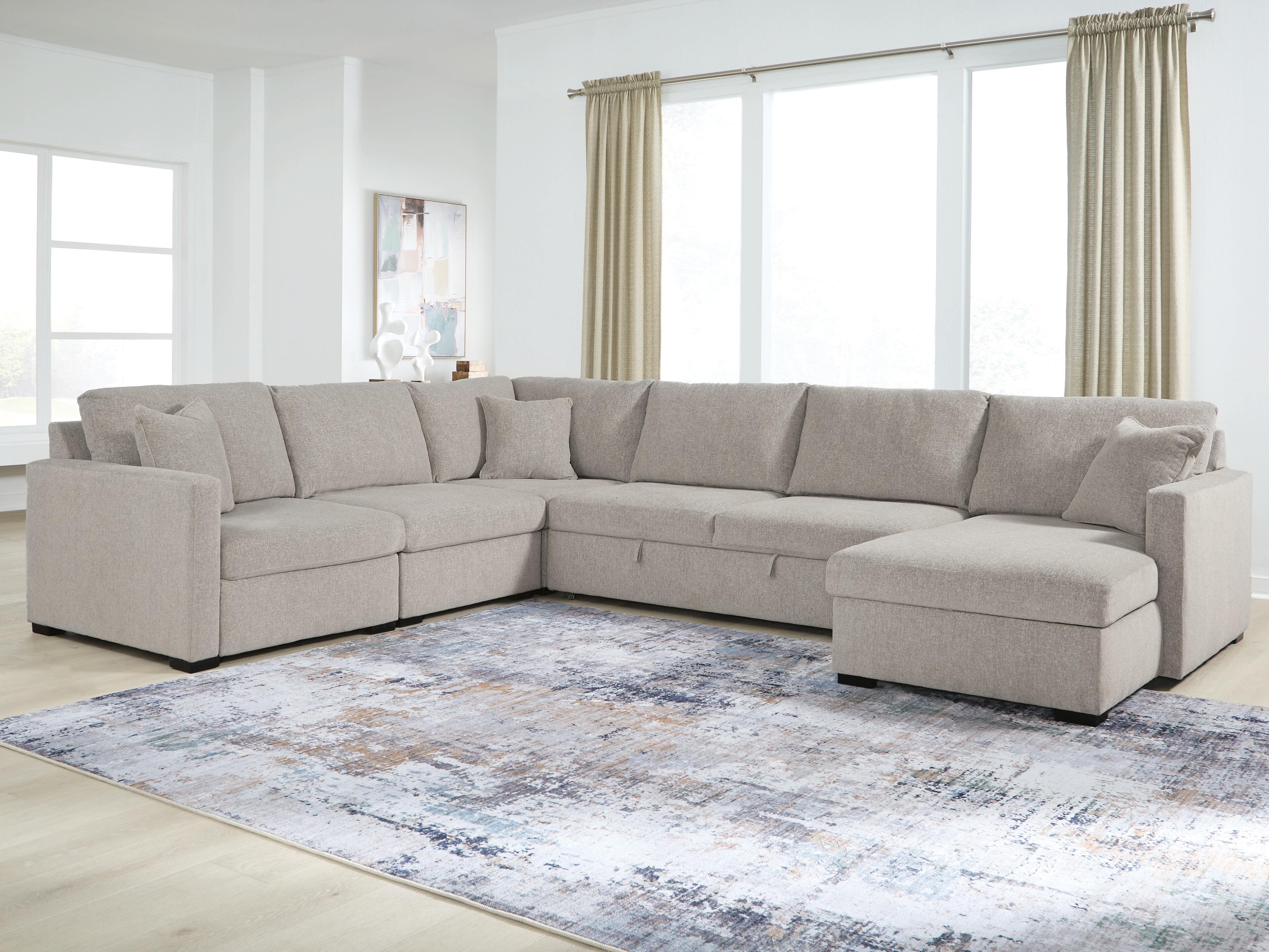 Family Deals Furniture - Ashley Furniture - ModMax Luxe Sectional - RAF 5-Piece Sectional with Chaise and Pop Up Sleeper / Flint - 68605S98