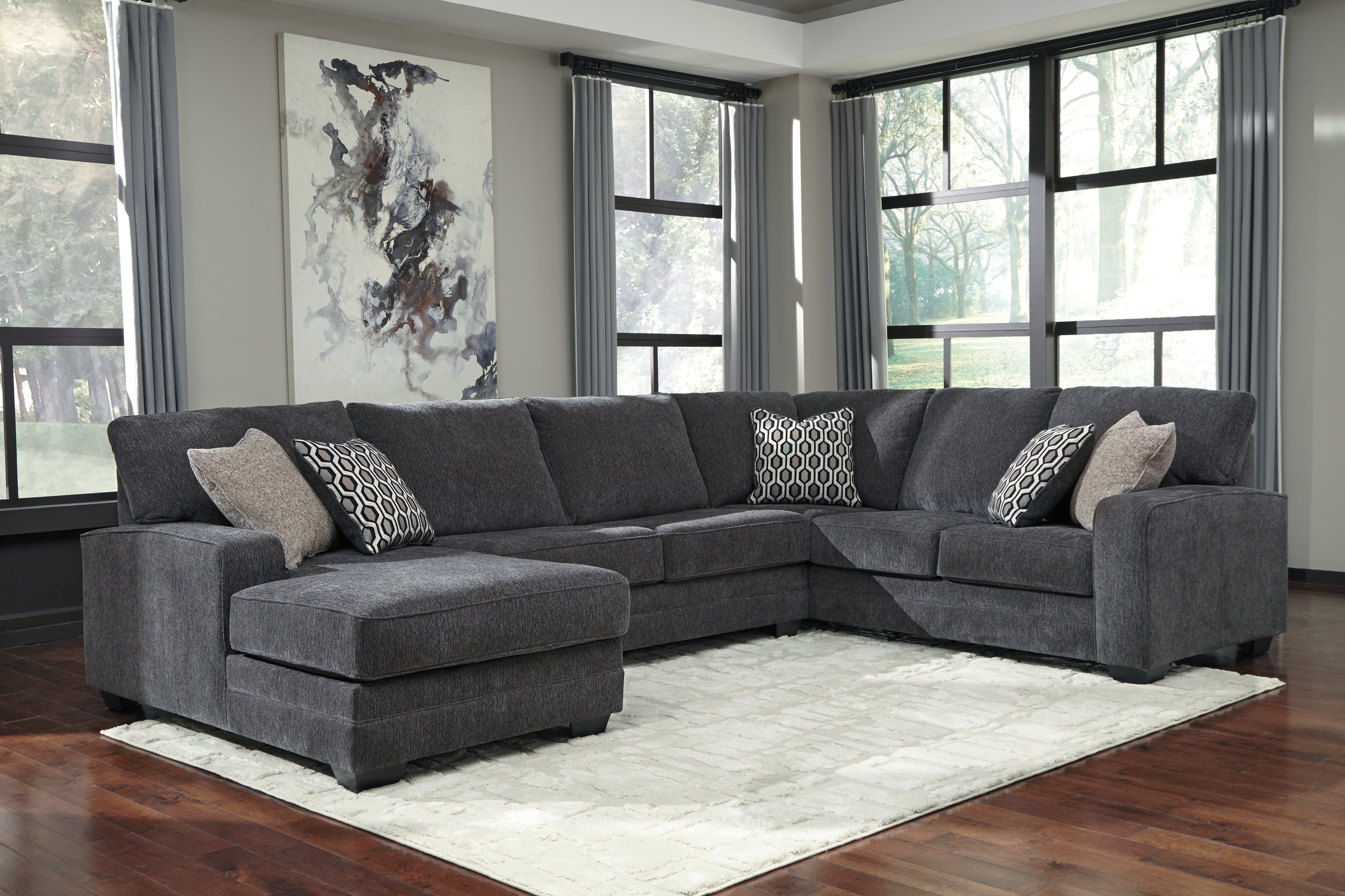 Family Deals Furniture - Ashley Furniture - Tracling Sectional - RAF 3-Piece Sectional with Chaise / Slate - 72600S1