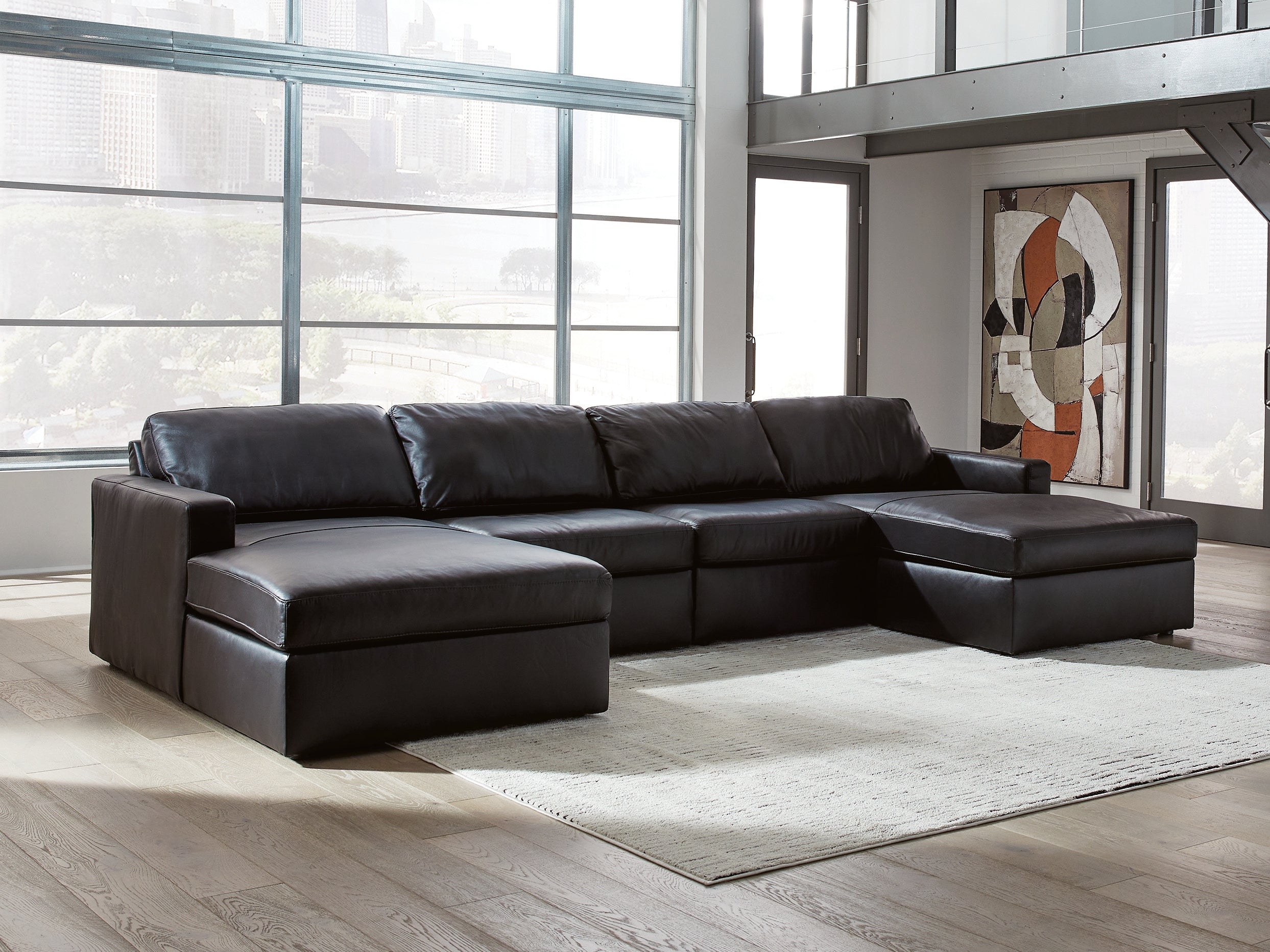 Family Deals Furniture - Ashley Furniture - ModMax II Sectional - RAF 4-Piece Double Chaise Sectional / Black - 74305S19