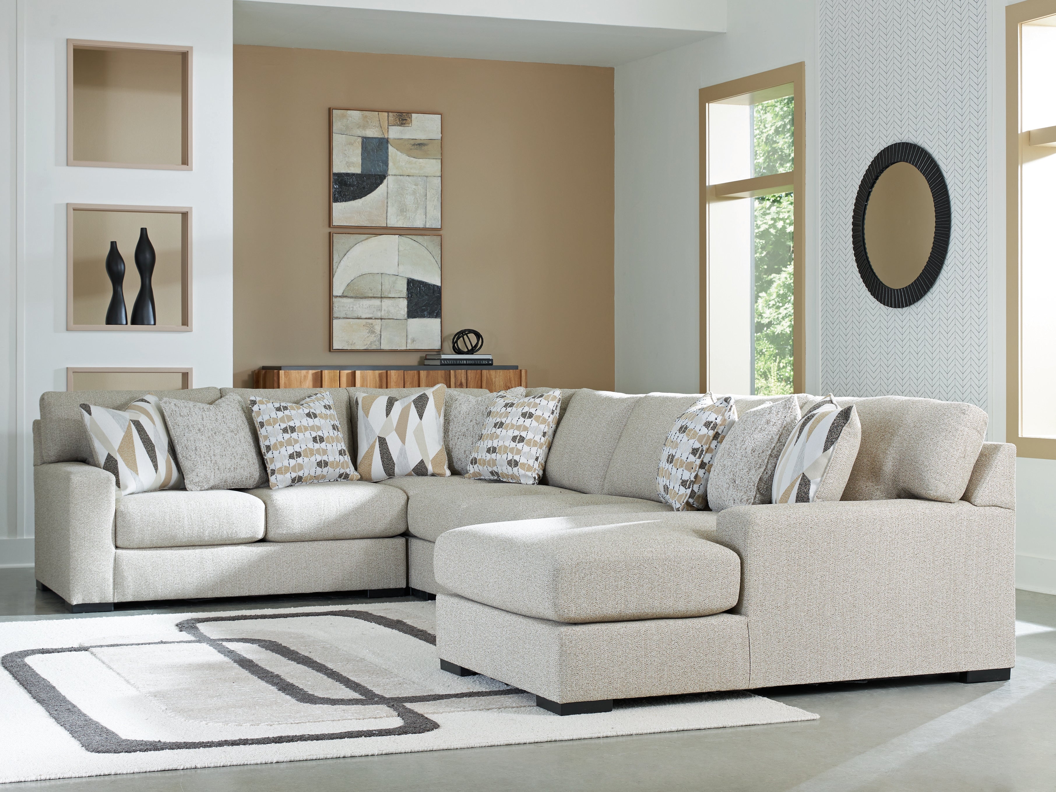 Family Deals Furniture - Ashley Furniture - Laurelgrove Sectional - RAF 5-Piece Sectional with Chaise / Pebble - 75105S12