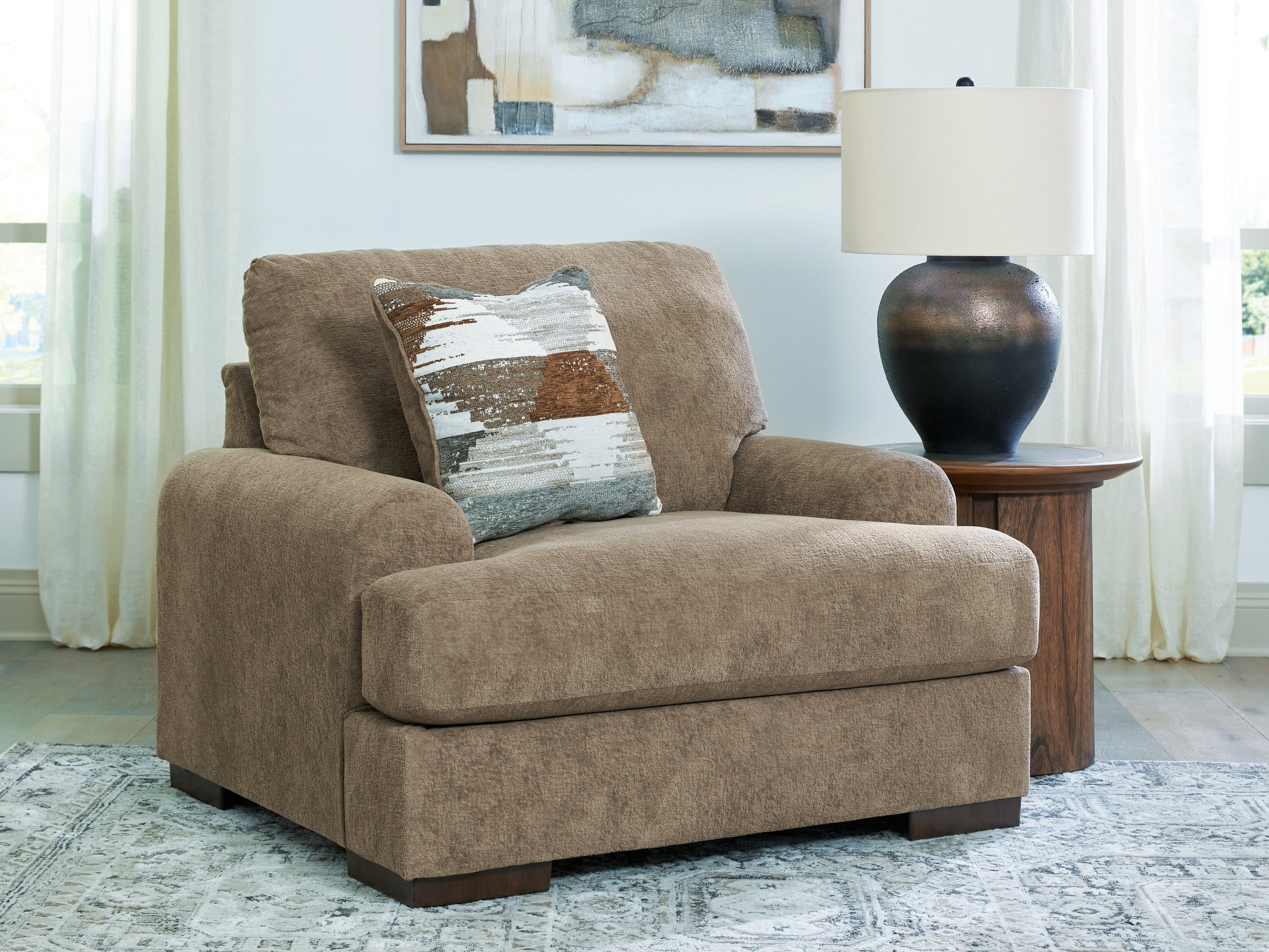 Family Deals Furniture - Ashley Furniture - Jayne Park Living Room - Chair and a Half / Pecan - PC8150523