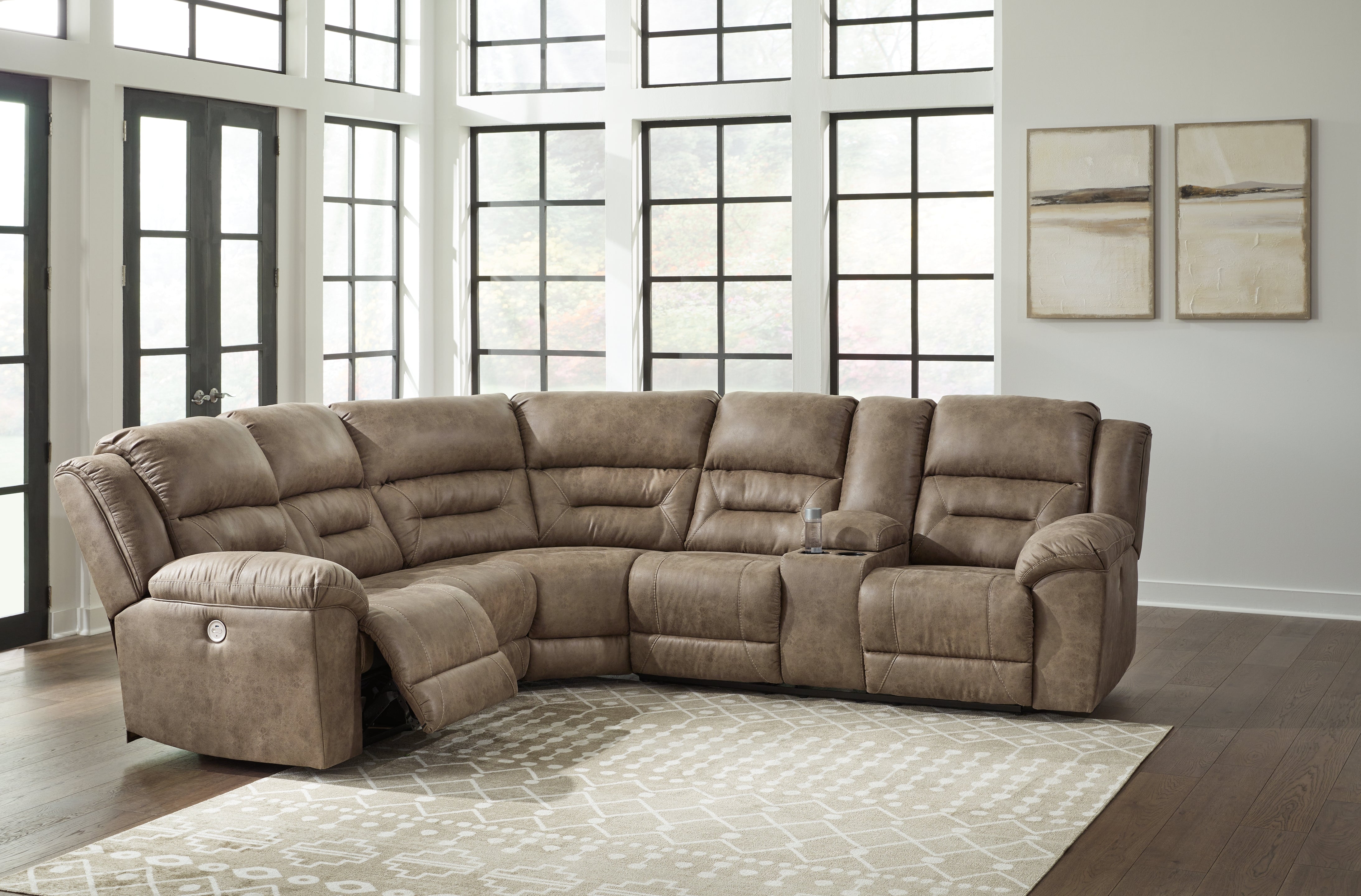 Family Deals Furniture - Ashley Furniture - Ravenel Sectional - 3-Piece Power Reclining Sectional / Fossil - 83106S2