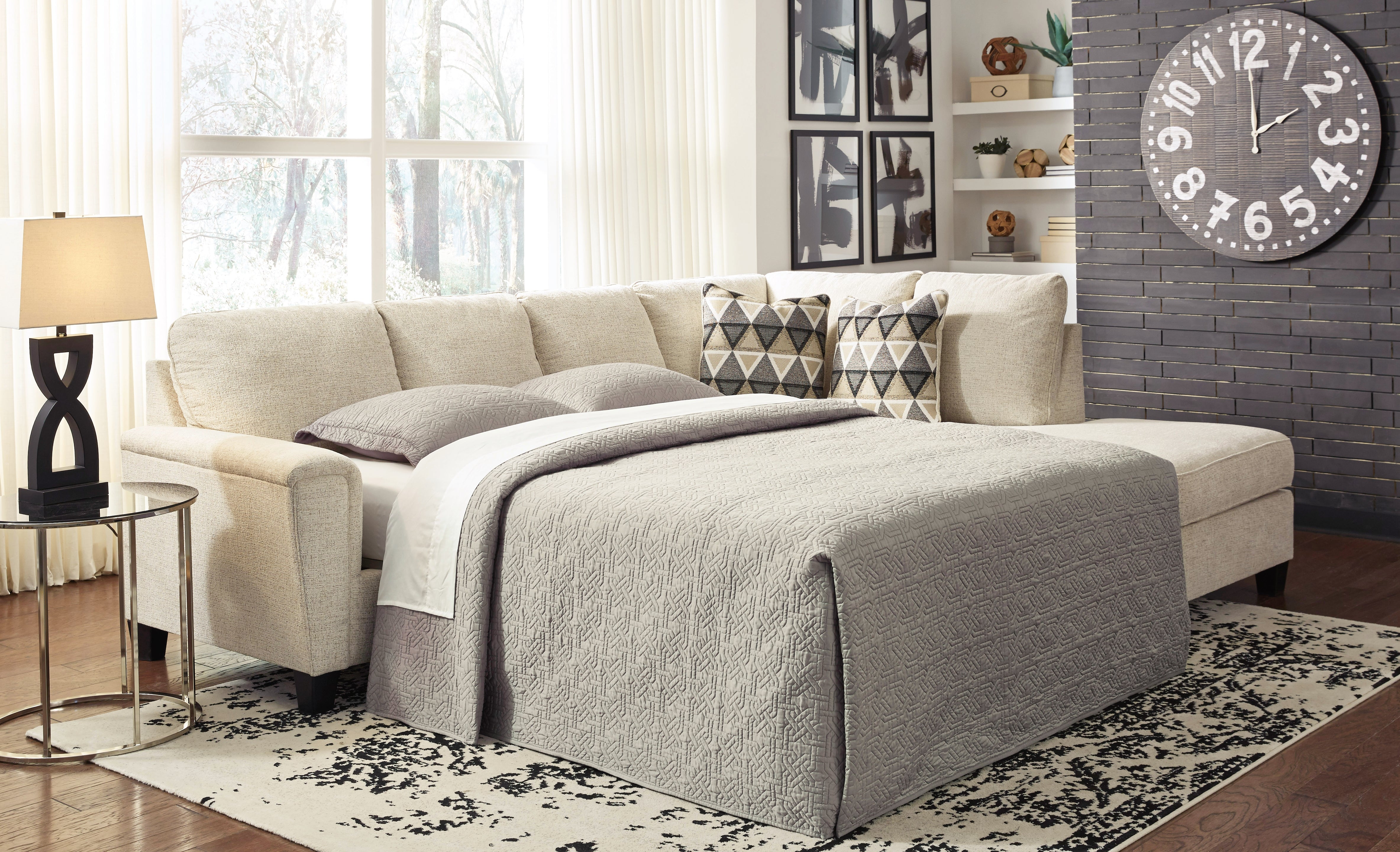 Family Deals Furniture - Ashley Furniture - Abinger Sectional - LAF 2-Piece Sleeper Sectional with Chaise / Natural - 83904S4