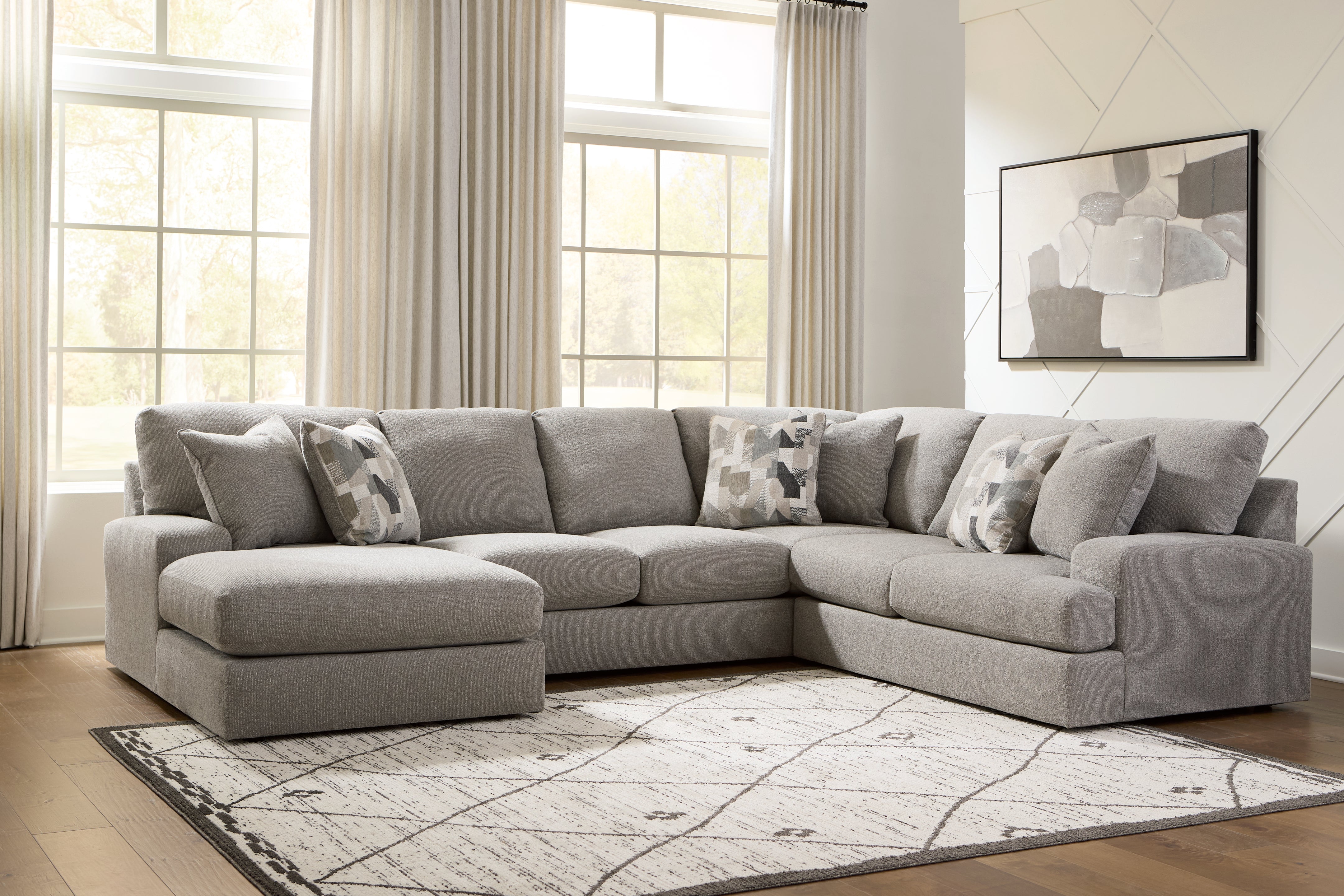 Family Deals Furniture - Ashley Furniture - Lindon Sectional - RAF 3-Piece Sectional with Chaise / Smoke - 84704S3