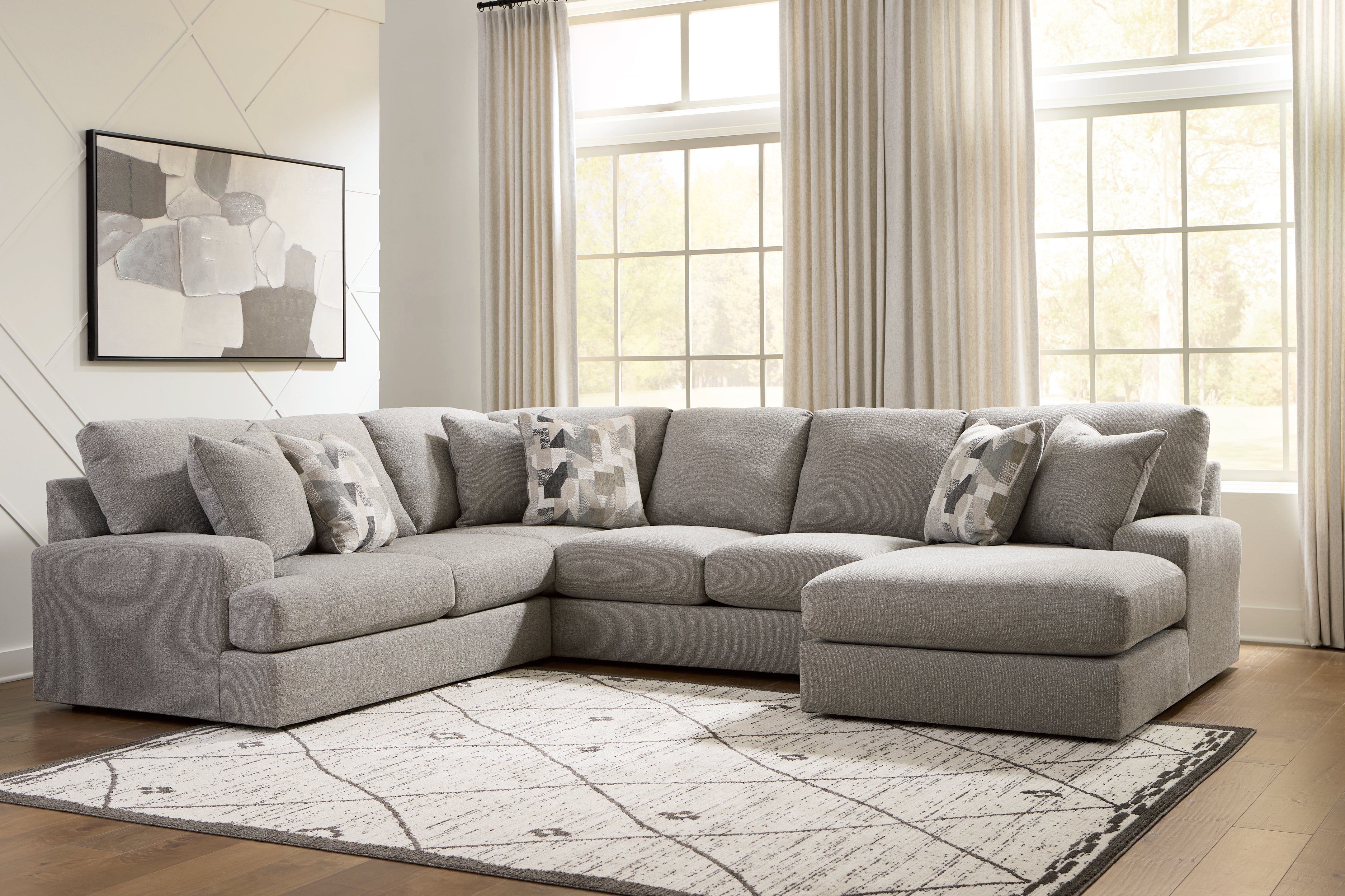 Family Deals Furniture - Ashley Furniture - Lindon Sectional - 3-Piece Sectional with Chaise / Smoke - 84704S4