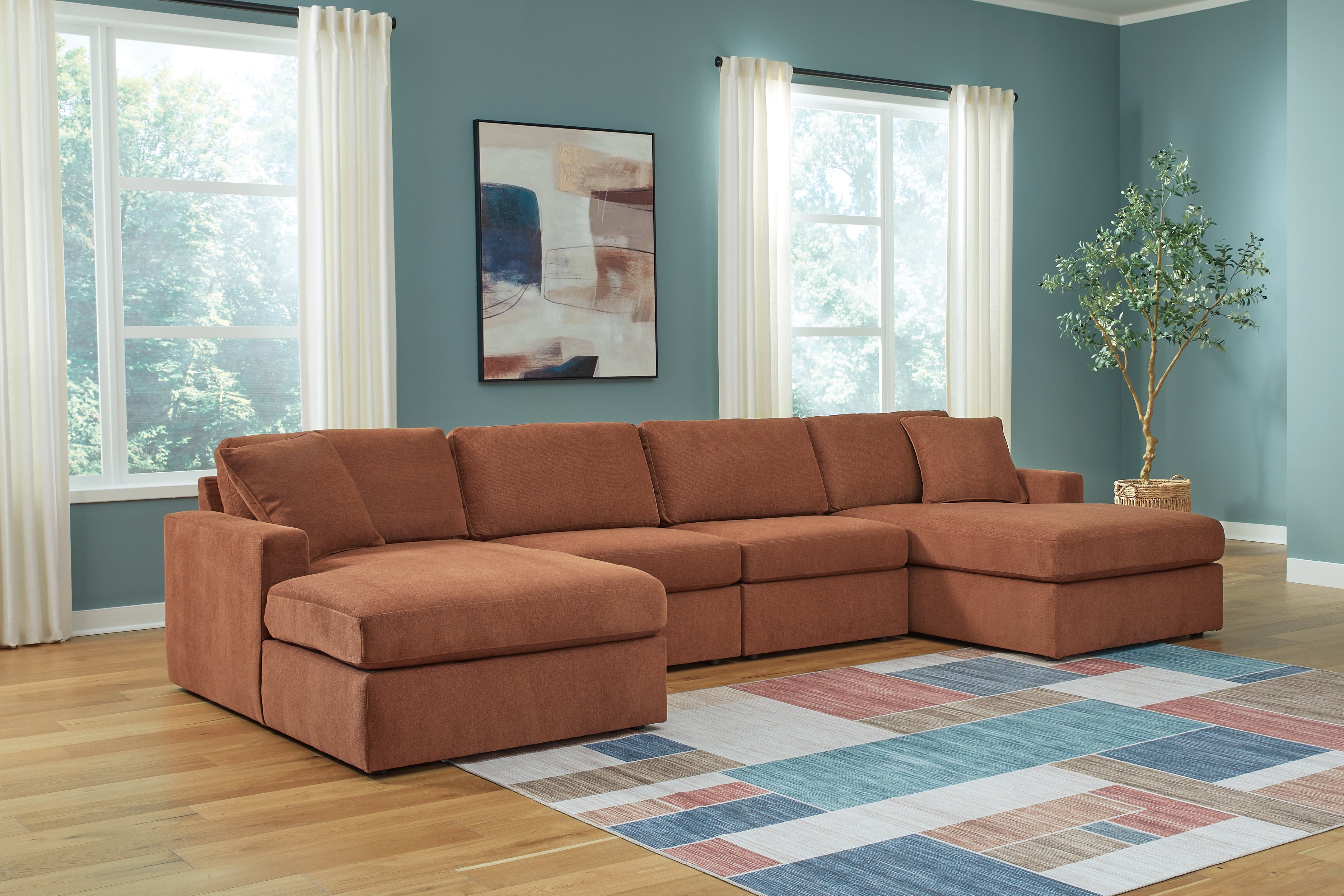 Family Deals Furniture - Ashley Furniture - Modmax Sectional - RAF 4-Piece Sectional with Chaise / Spice - 92102S19