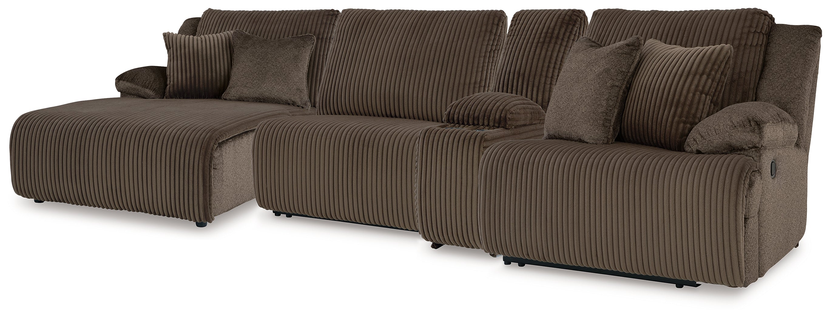 Family Deals Furniture - Ashley Furniture - Top Tier Sectional - 4-Piece Reclining Sectional with Chaise / Chocolate - 92705S12