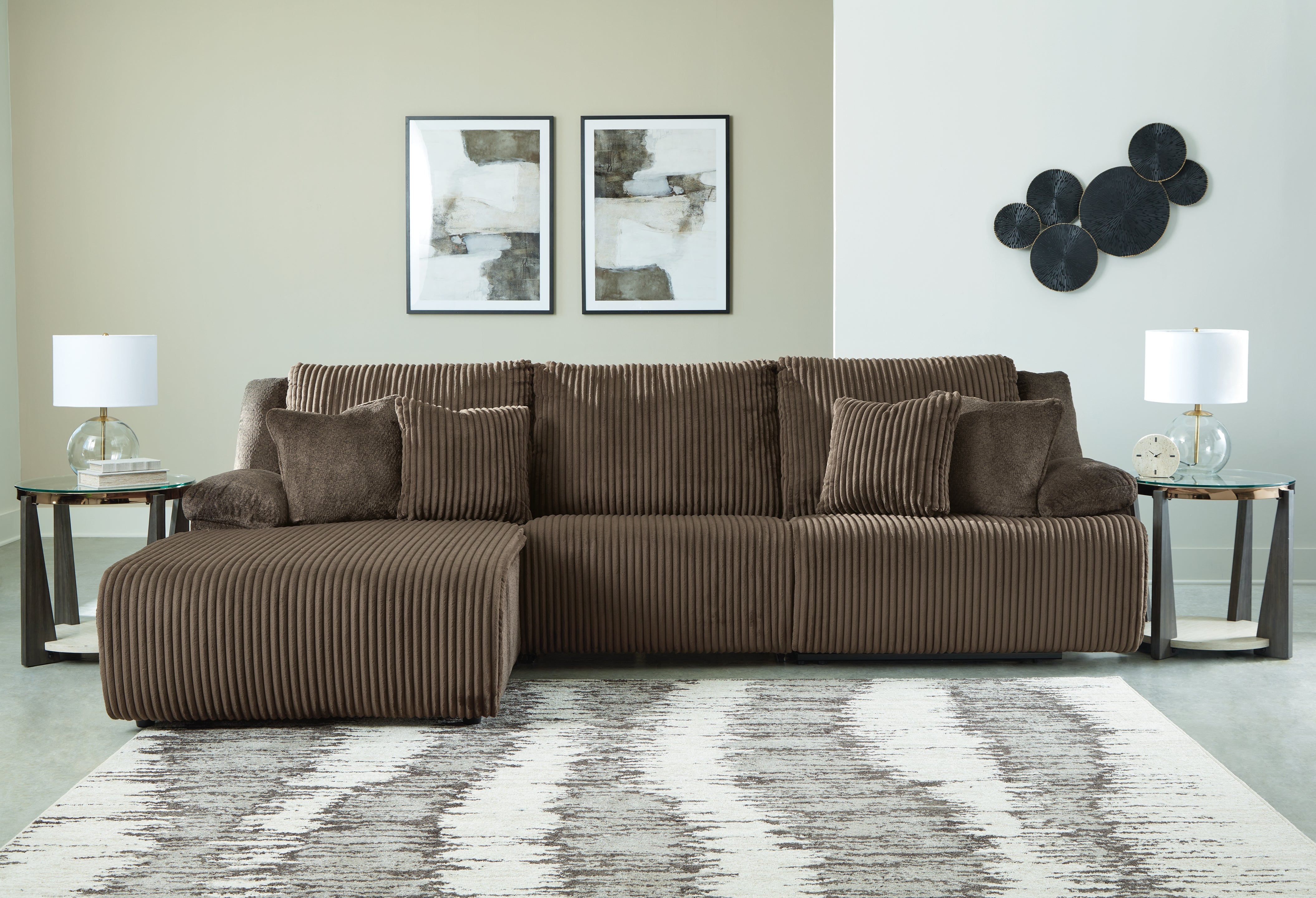 Family Deals Furniture - Ashley Furniture - Top Tier Sectional - 3-Piece Reclining Sectional Sofa Chaise / Chocolate - 92705S7