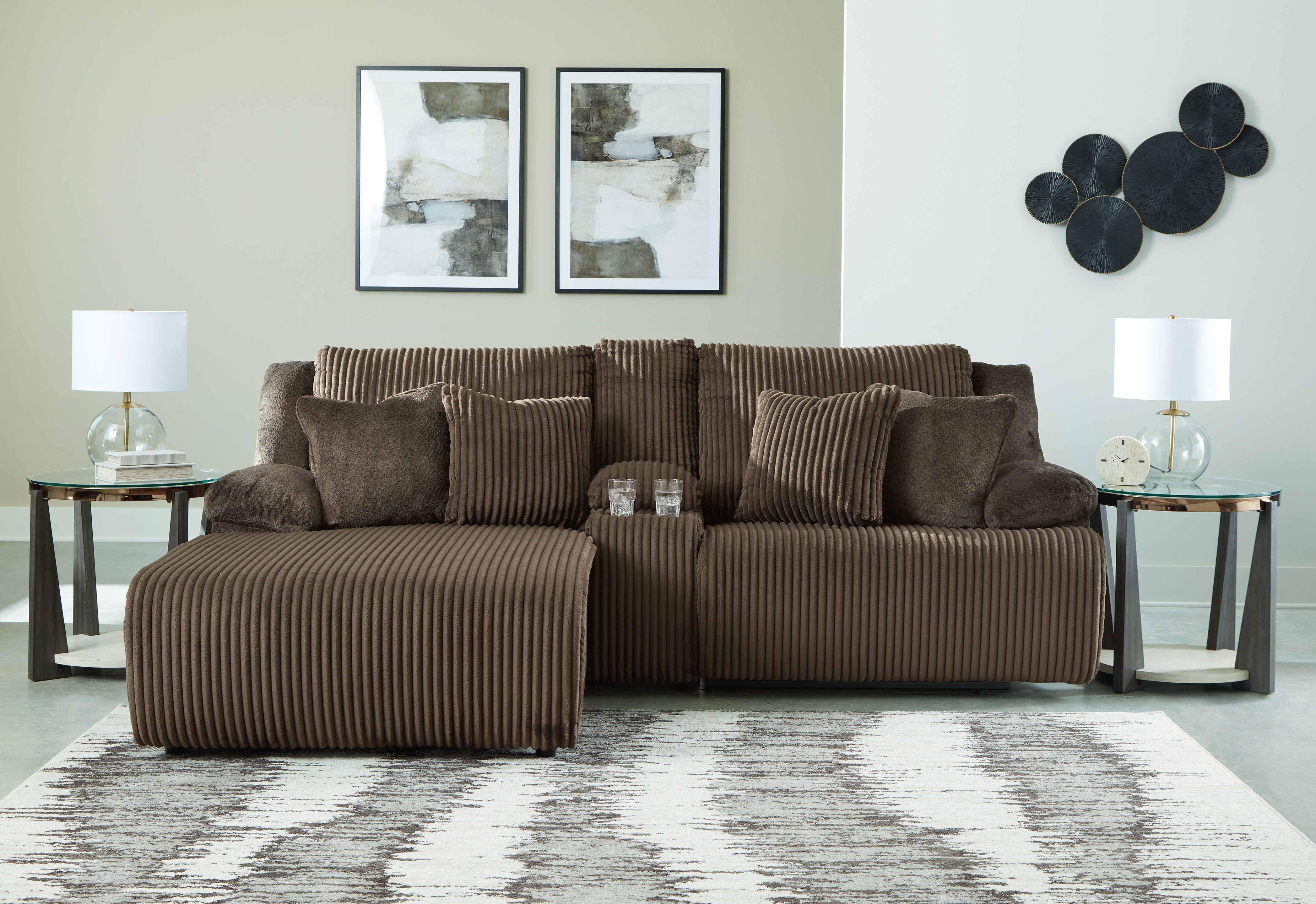 Family Deals Furniture - Ashley Furniture - Top Tier Sectional - 3-Piece Reclining Sectional Sofa with Chaise / Chocolate - 92705S5