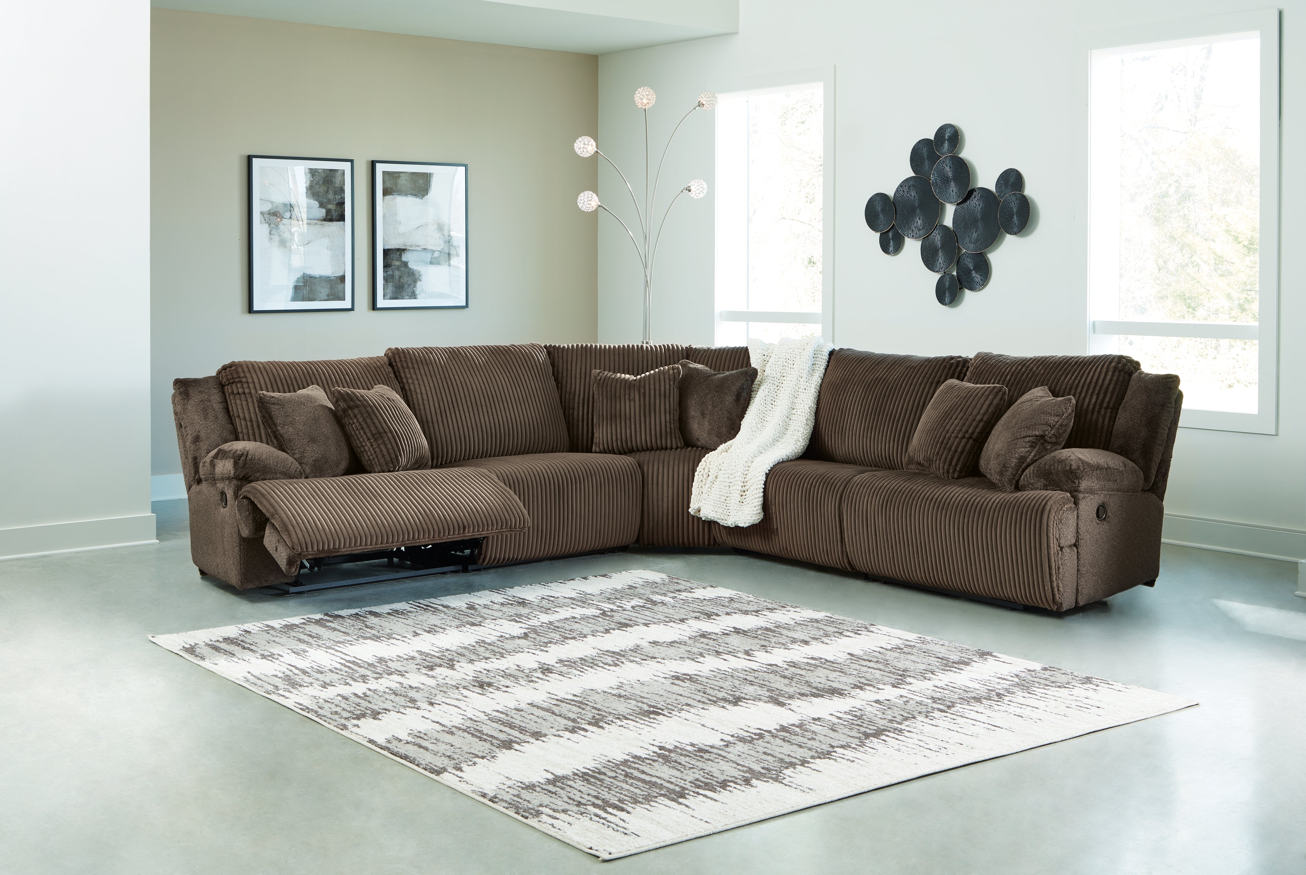 Family Deals Furniture - Ashley Furniture - Top Tier Sectional - 5-Piece Reclining Sectional / Chocolate - 92705S3